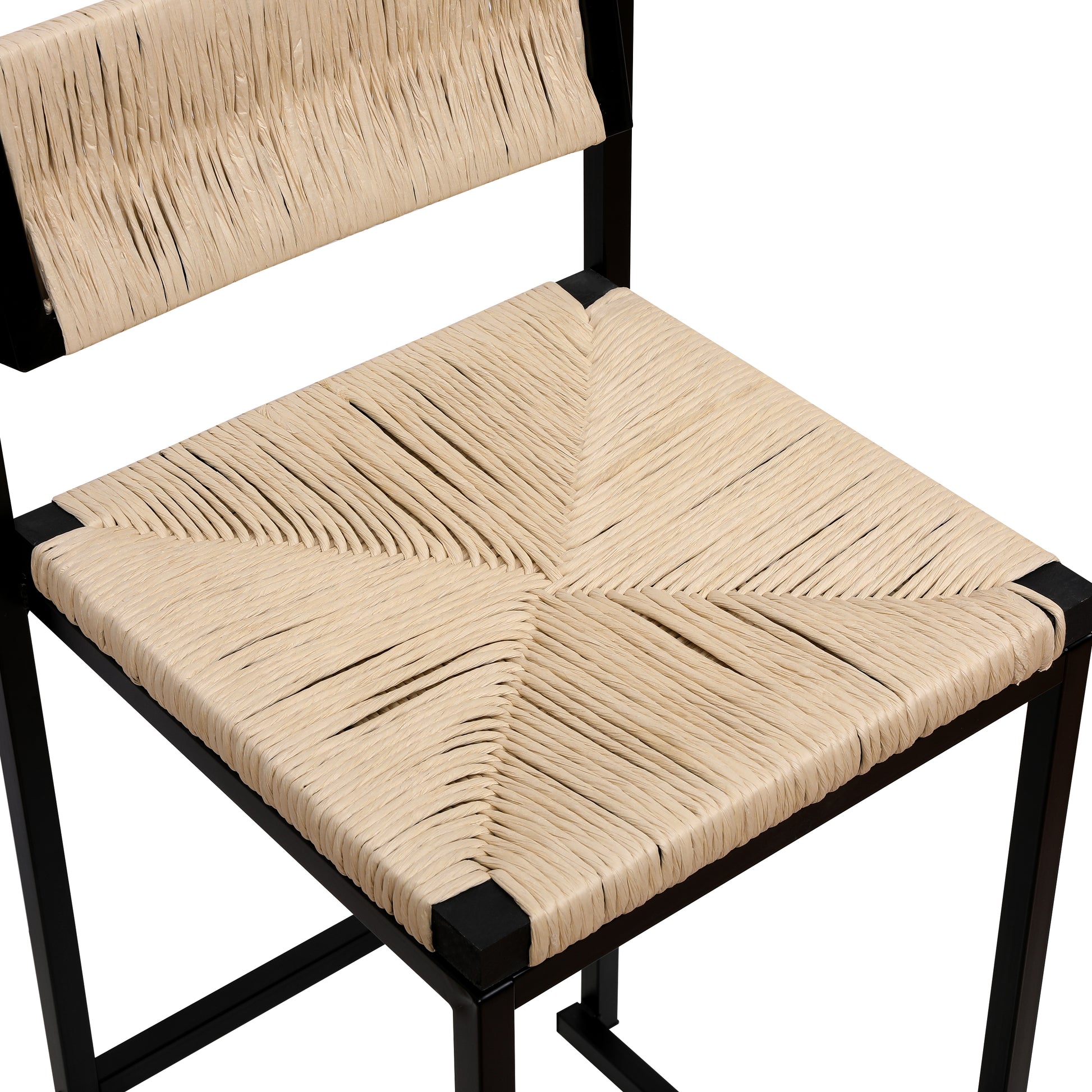 Black metal frame accent chair with natural woven seat