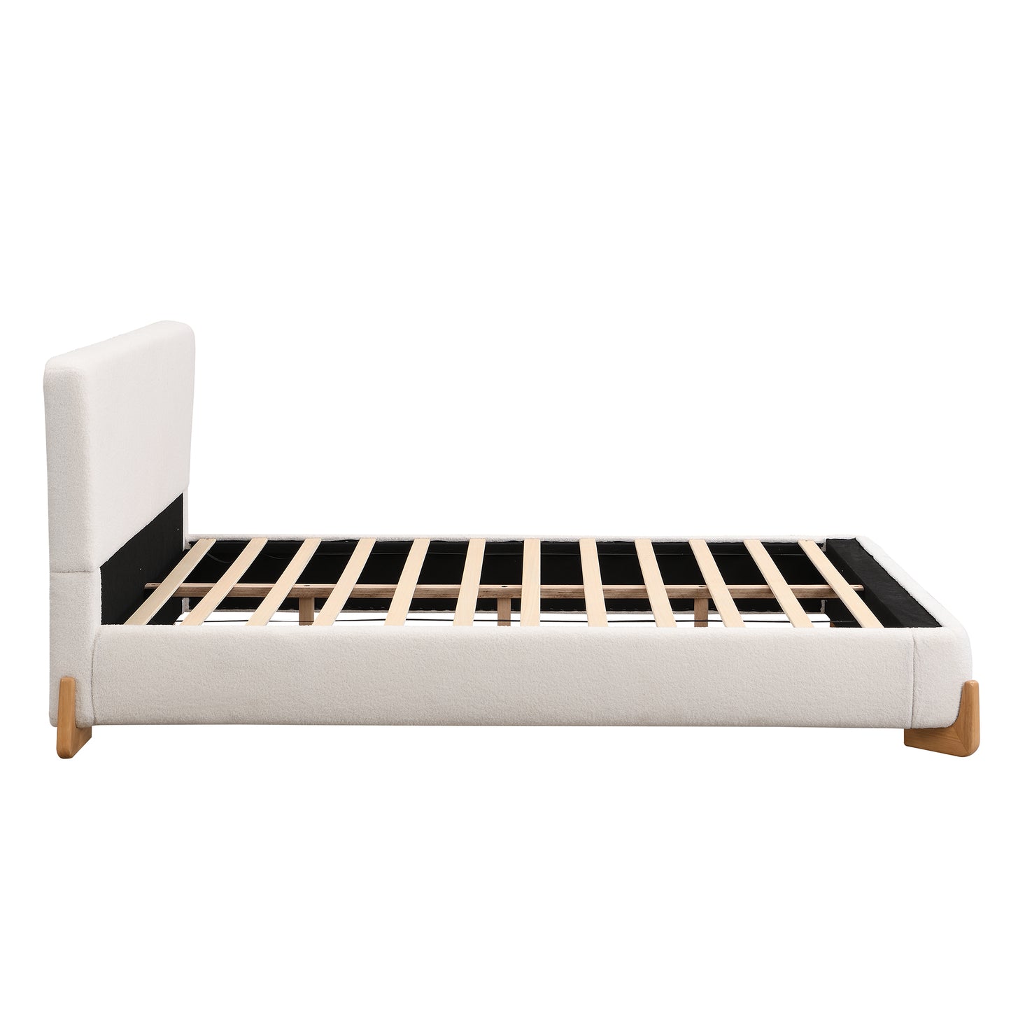 Elegant Upholstered King Bed Frame with Sturdy Support, White