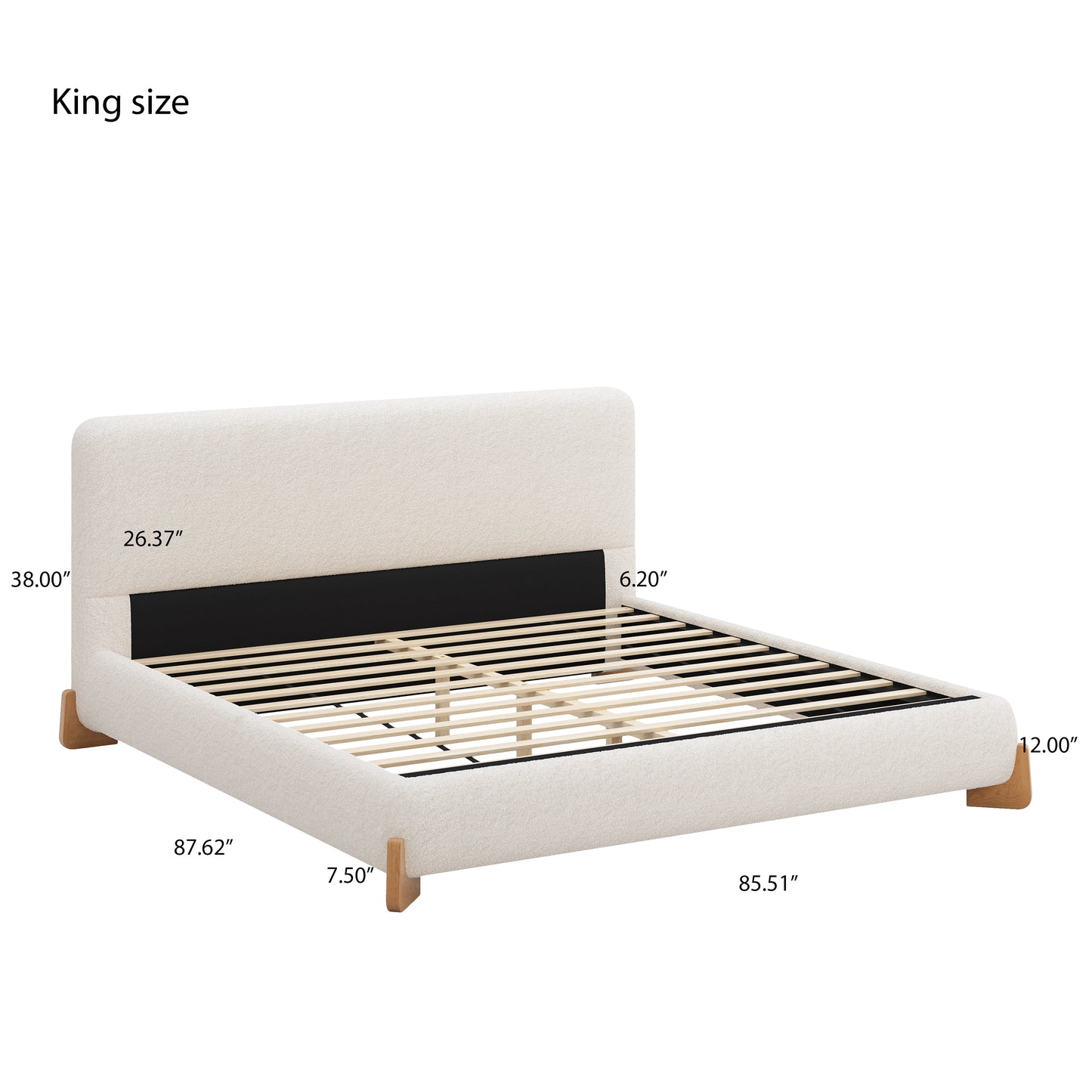 Elegant Upholstered King Bed Frame with Sturdy Support, White