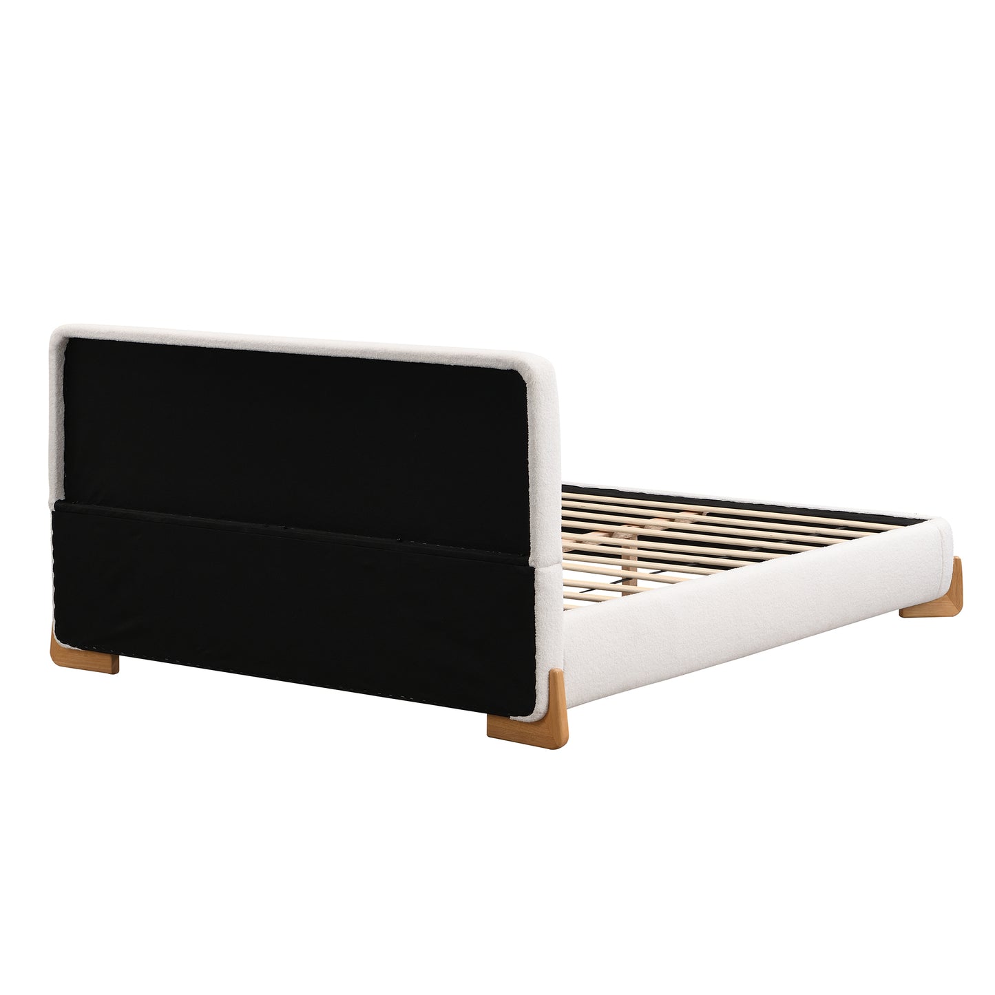 Elegant Upholstered King Bed Frame with Sturdy Support, White