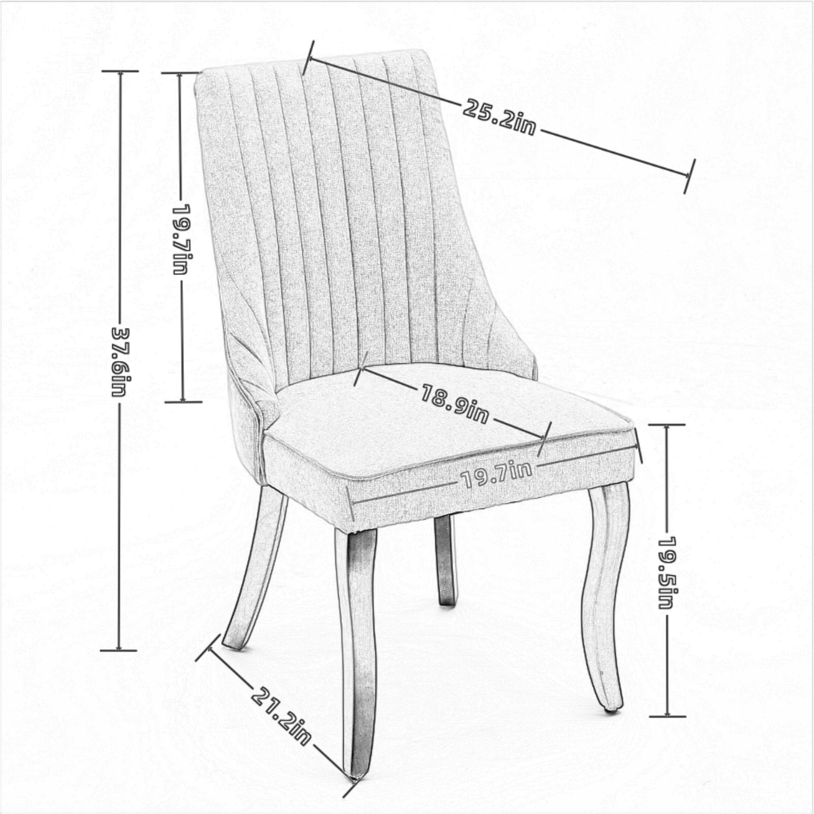 Tufted upholstered dining chair with curved wooden legs