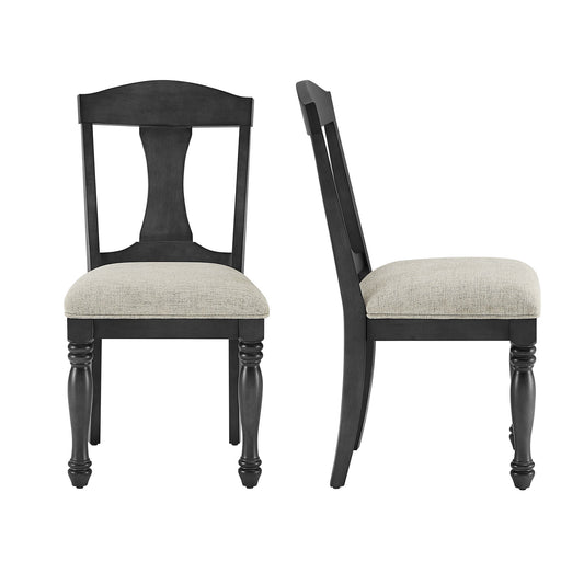 Dark grey upholstered dining chair with turned legs