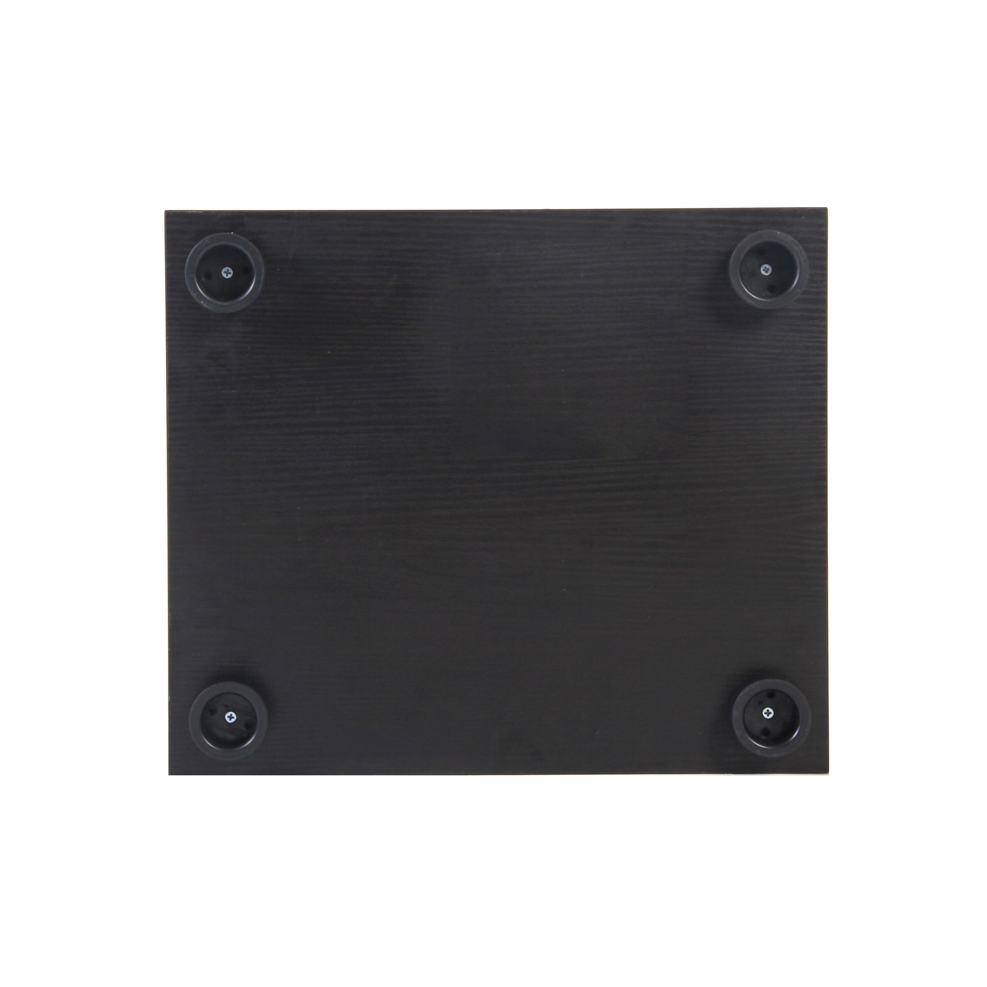 Black wooden desk with adjustable feet