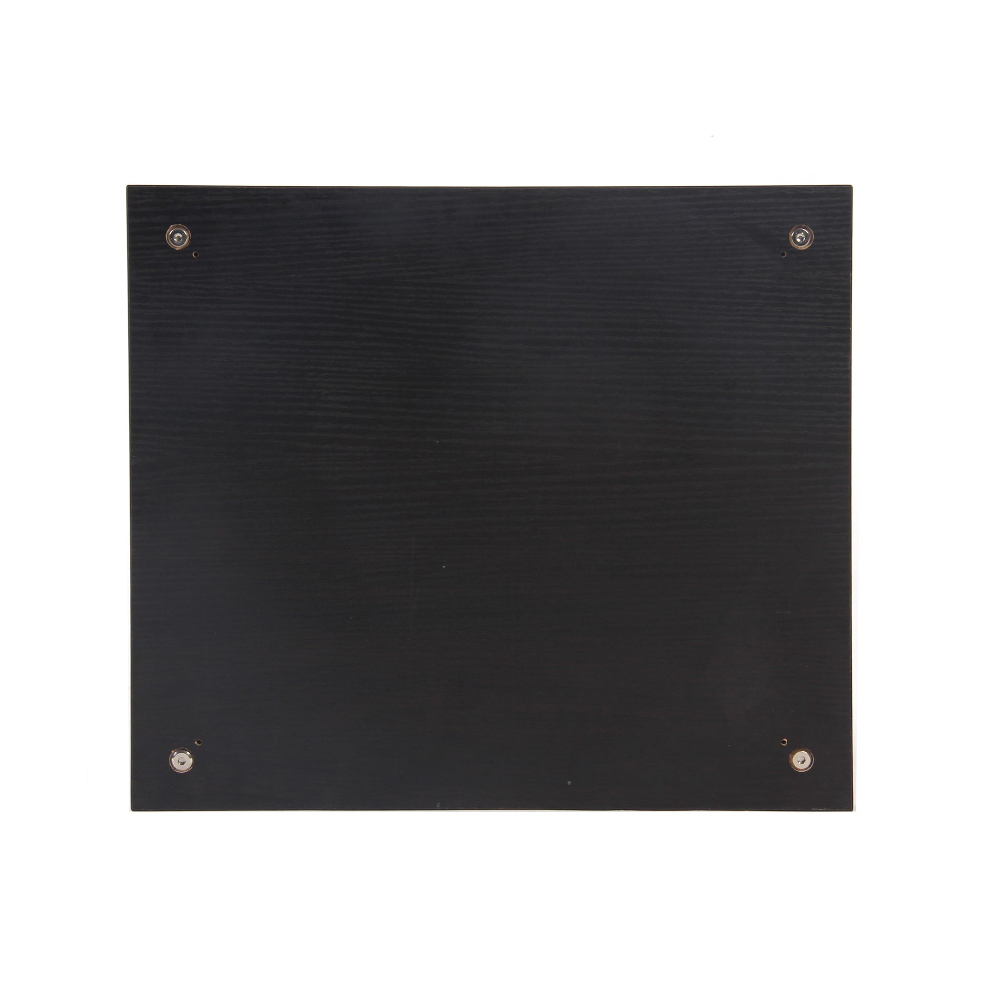Black wood panel with silver screw accents
