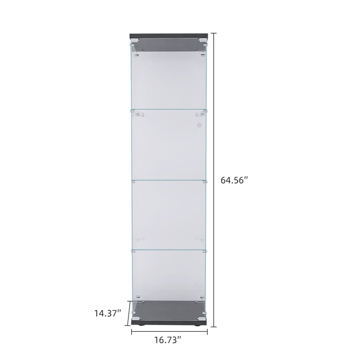 Tall glass display cabinet with four shelves