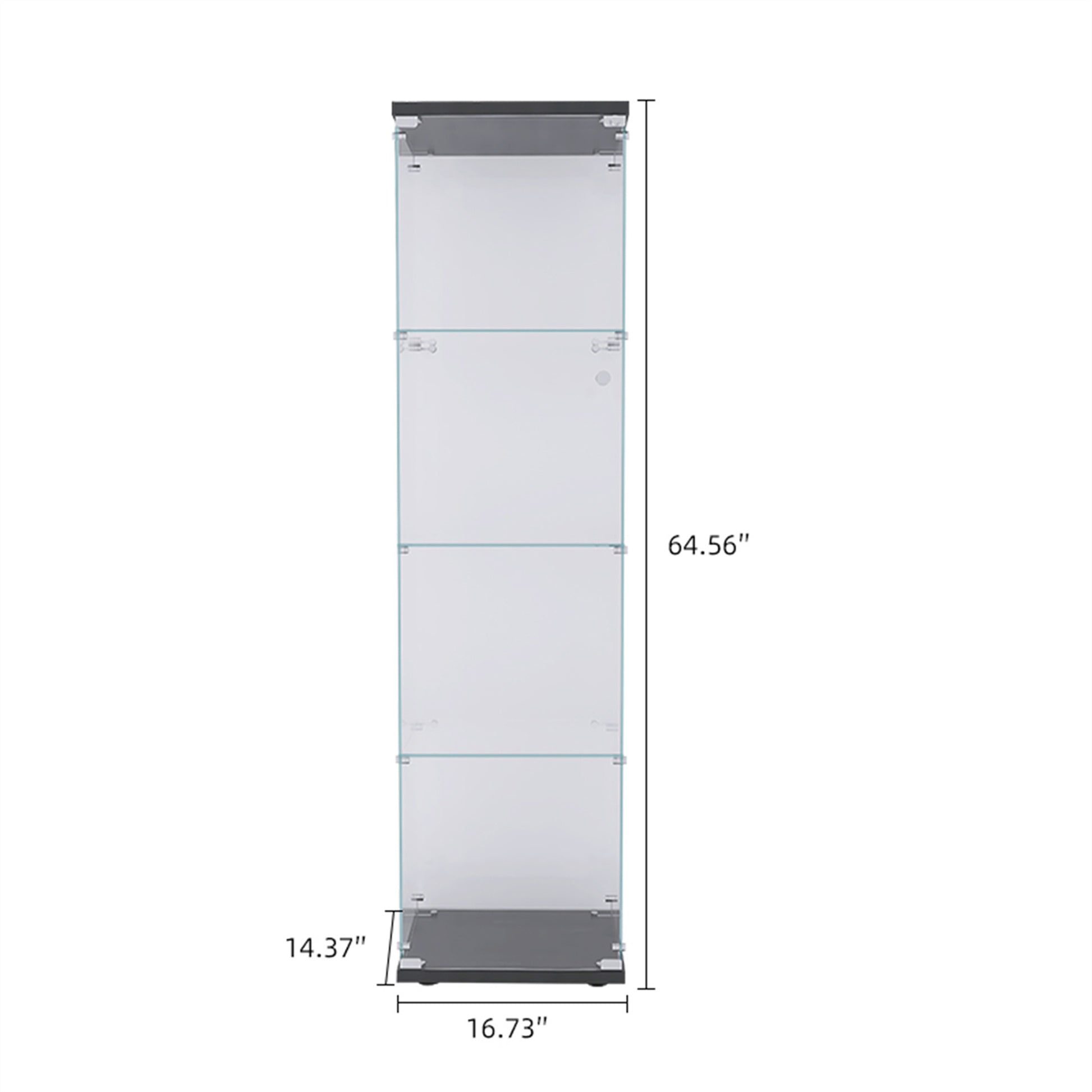Tall glass display cabinet with four shelves