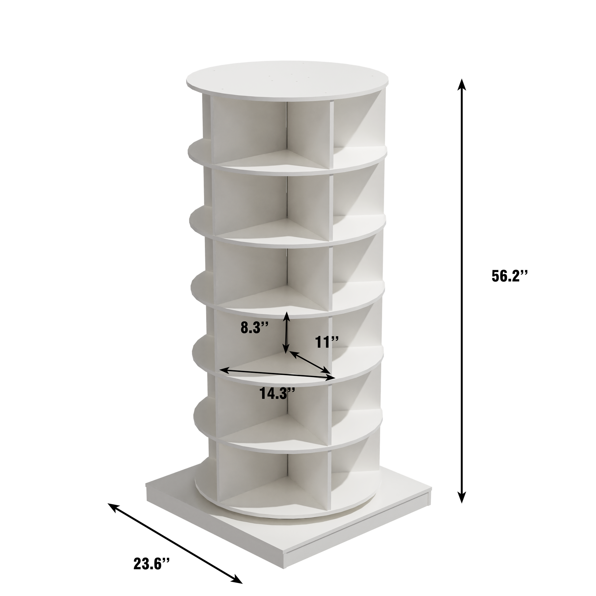 White rotating shoe rack with  shelves