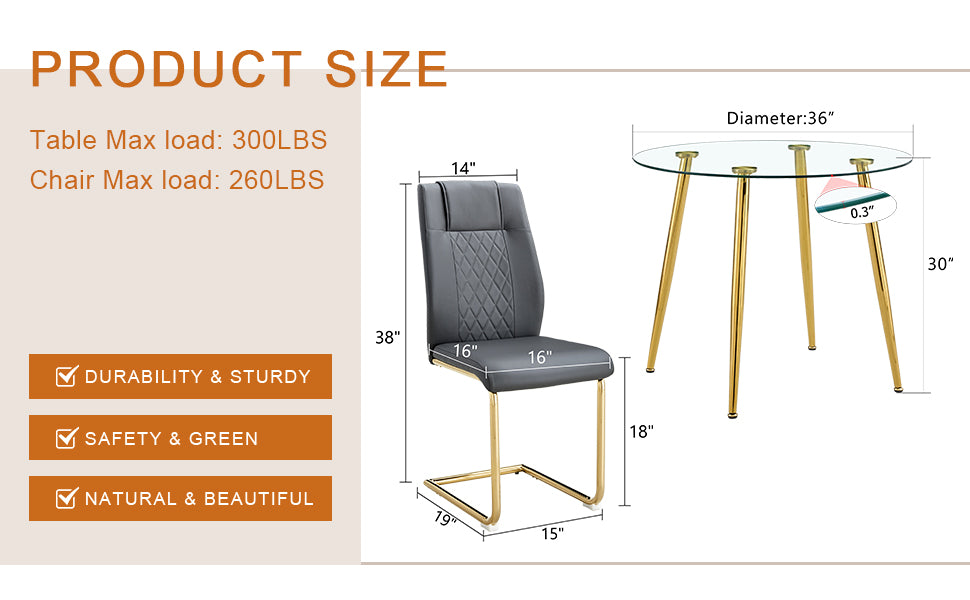 Grey upholstered dining chair with gold metal legs  H x  W  D
