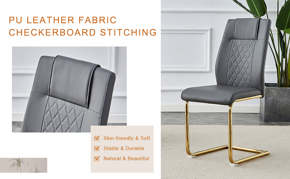 Gray PU leather dining chair with diamond stitching