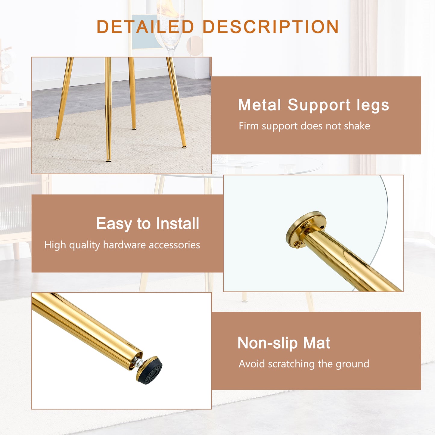 Gold metal table legs with nonslip feet