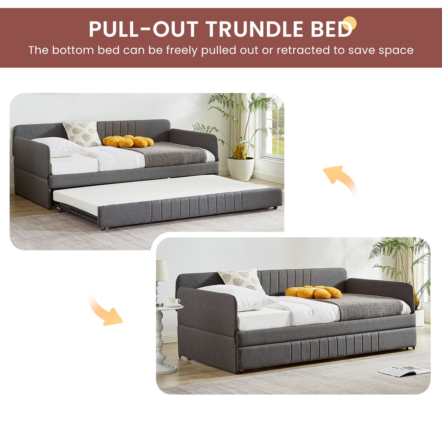Space-Saving Daybed with Trundle Twin Size in Grey