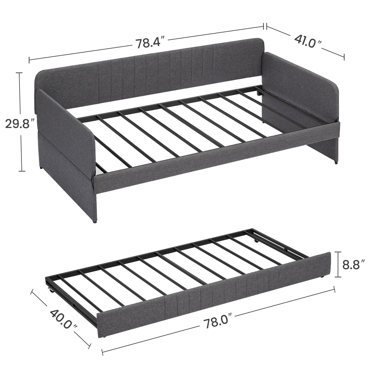 Space-Saving Daybed with Trundle Twin Size in Grey