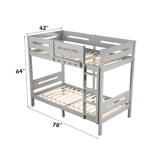 Space-Saving Bunk Bed with Removable Ladder and Gray Finish
