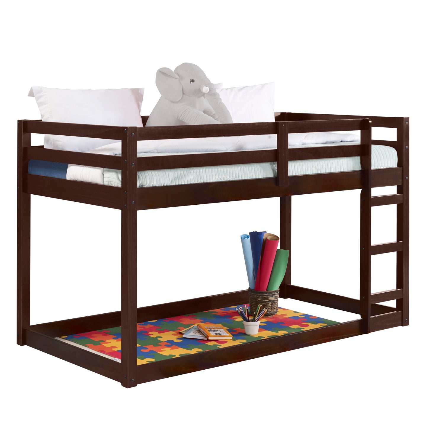 Space-Saving Twin Loft Bed with Espresso Finish and Built-In Ladder