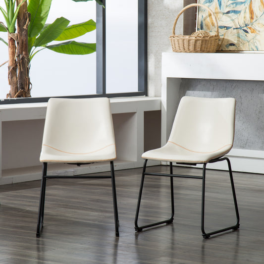 Cream dining chair with black metal legs and stitched detail