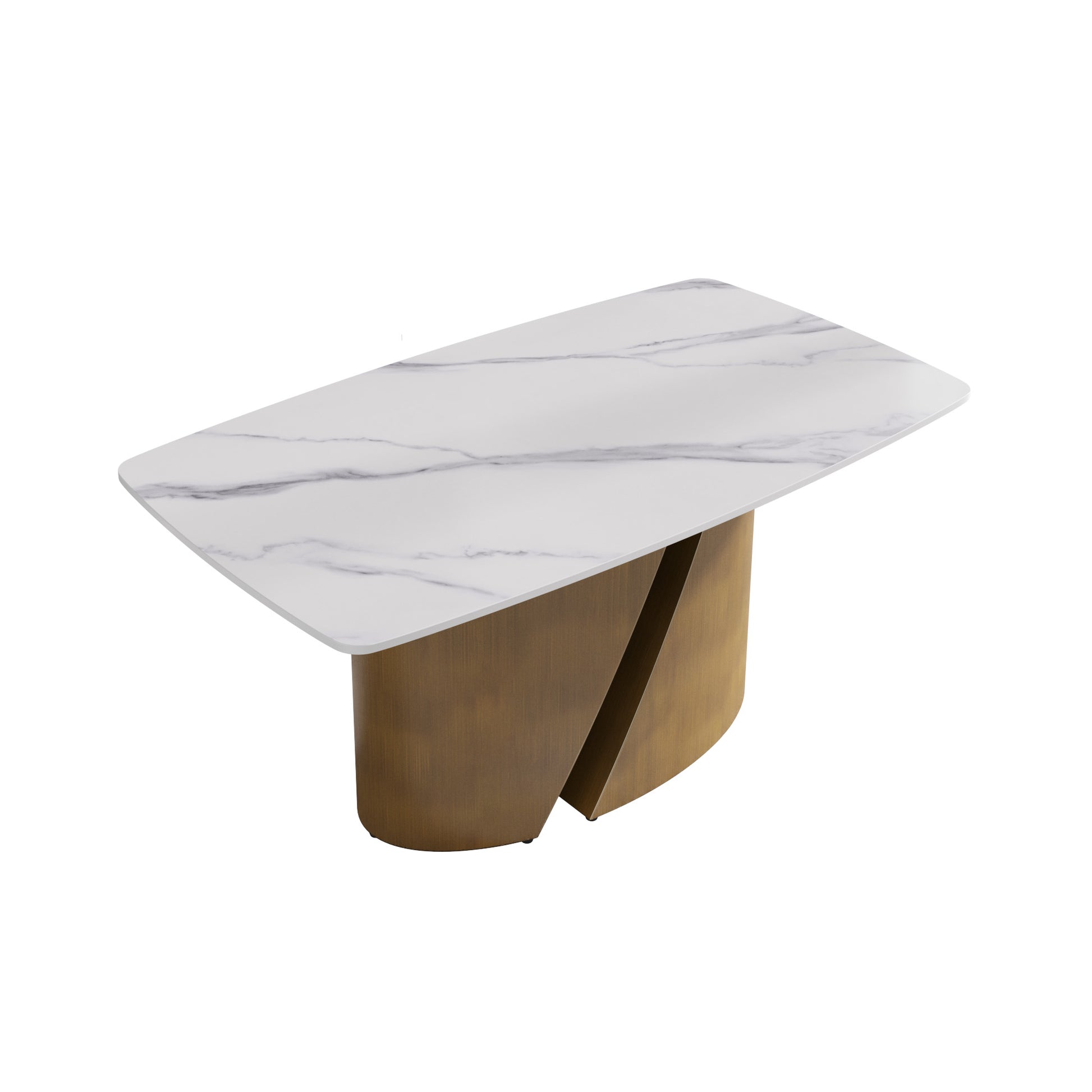 Modern marble top coffee table with gold brushed metal base
