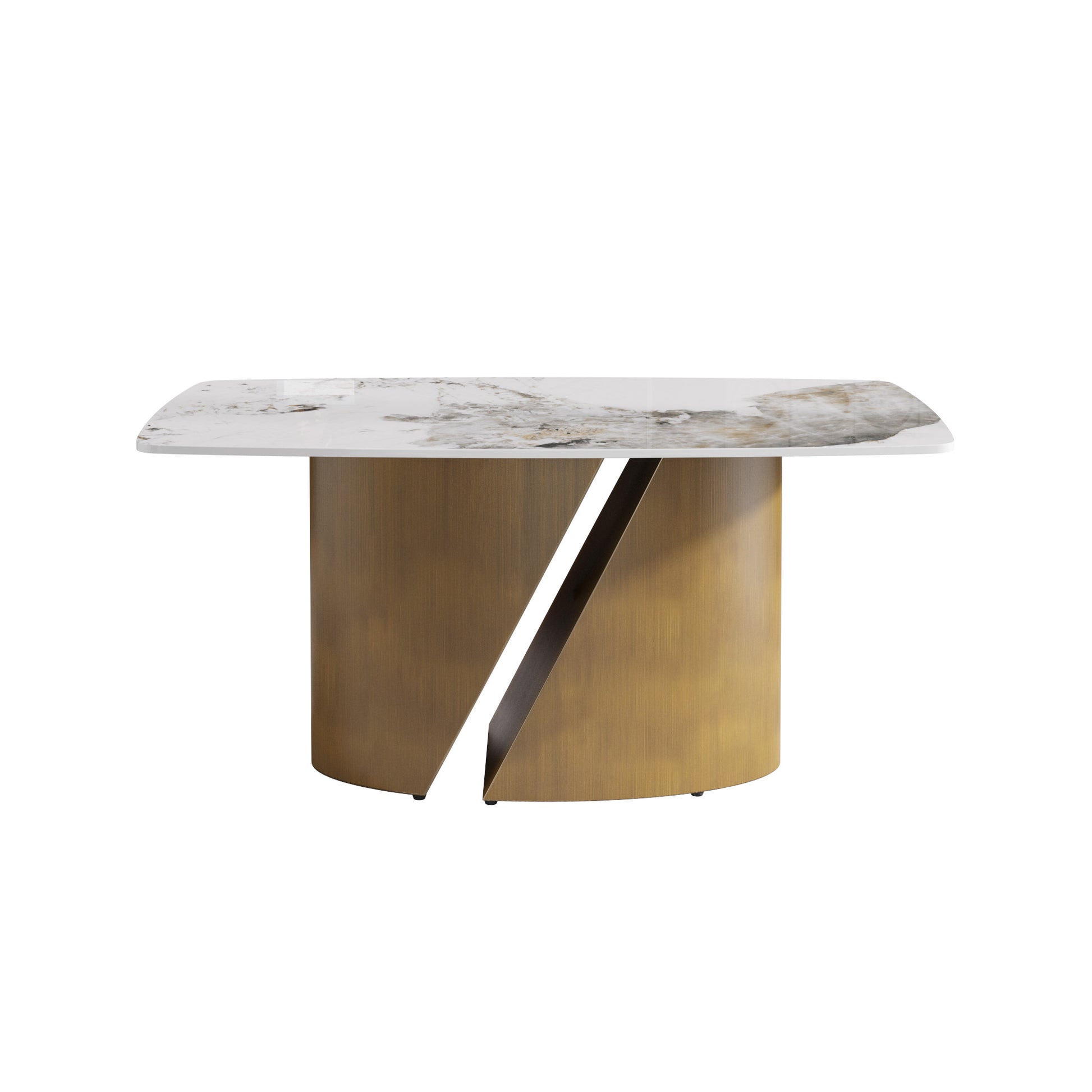 Modern marble coffee table with brushed brass pedestal base