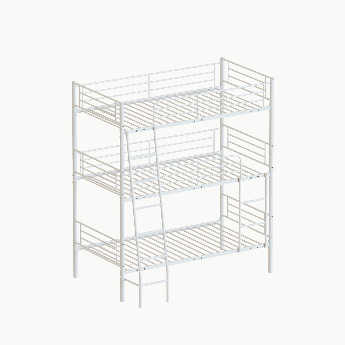 Space-Saving Triple Bunk Bed with Metal Frame - White