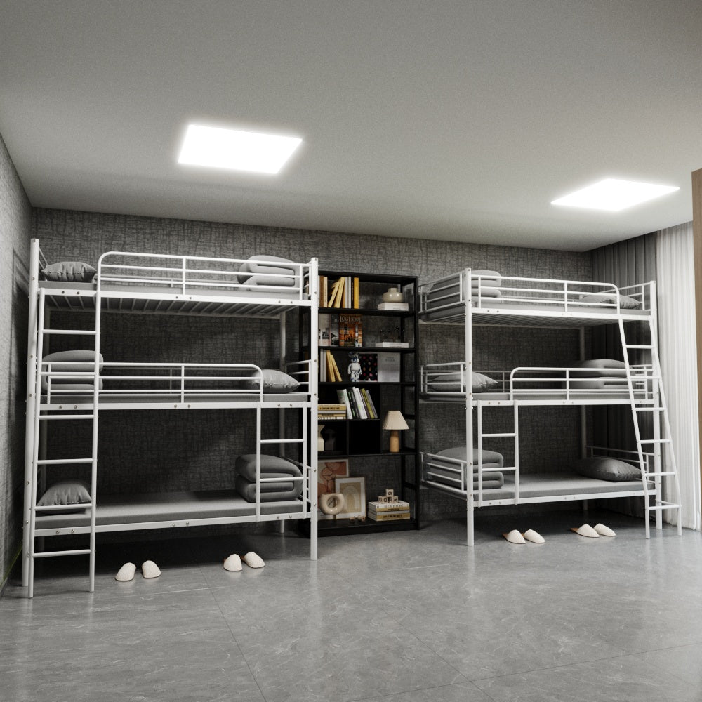 Space-Saving Triple Bunk Bed with Metal Frame - White