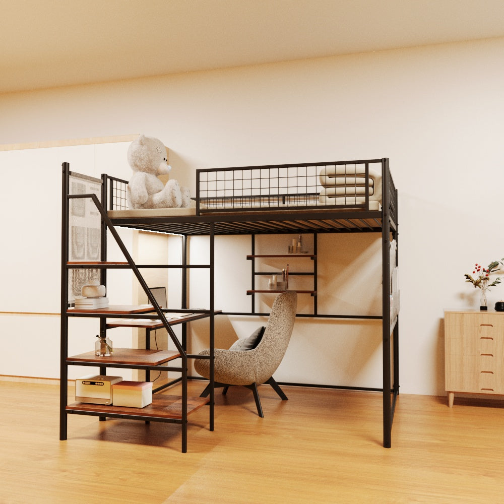Maximize Space with Full Size Loft Bed, Black, LED Lights