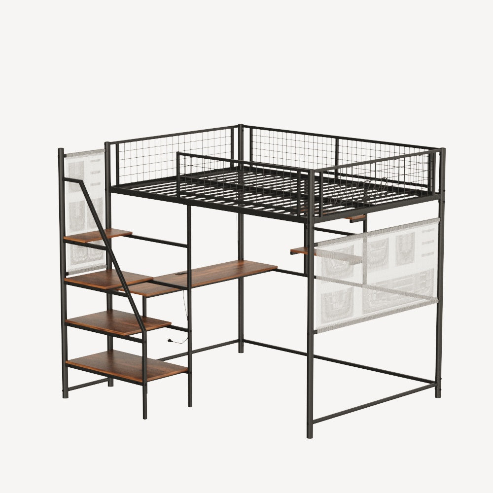 Maximize Space with Full Size Loft Bed, Black, LED Lights