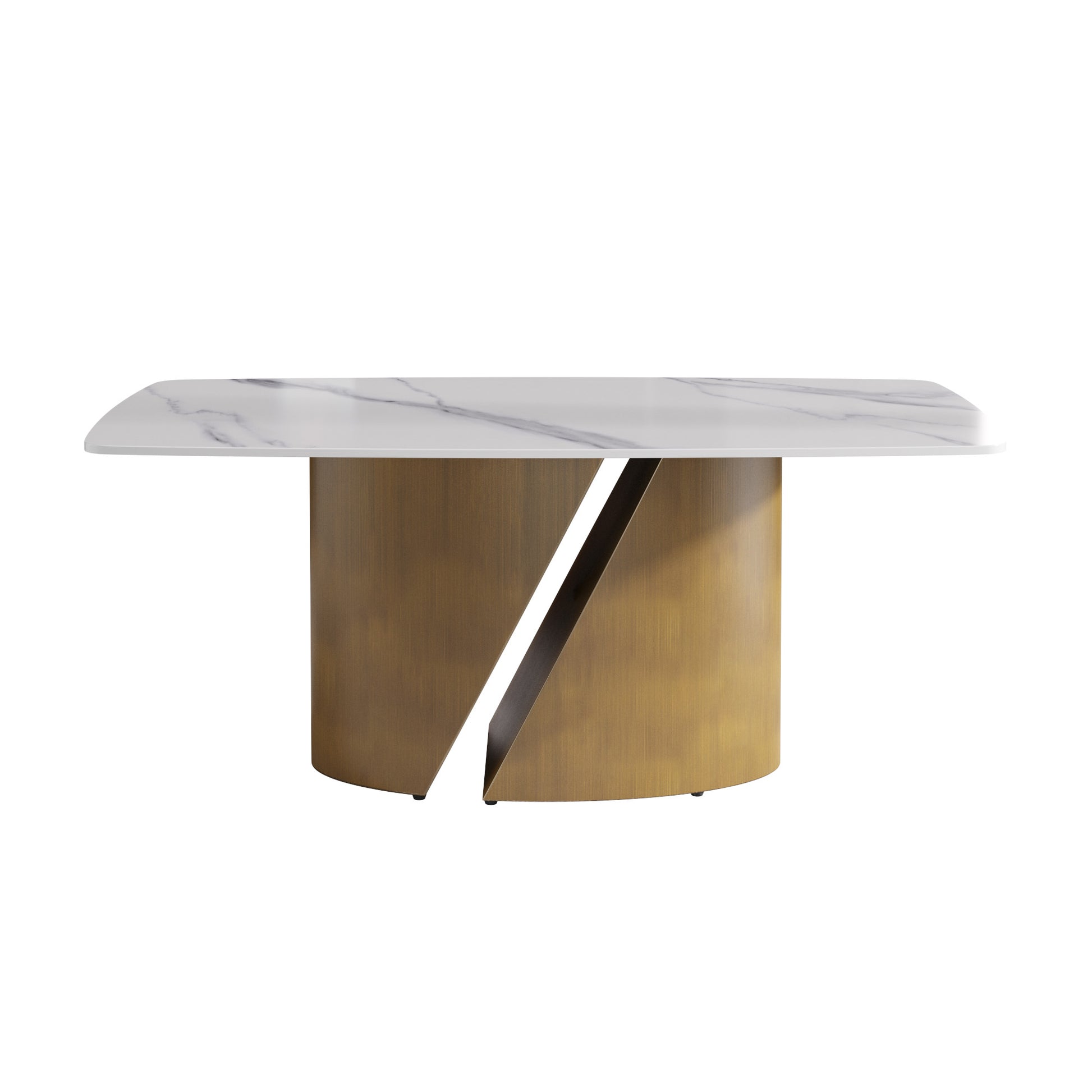Modern marble top coffee table with brushed brass pedestal base