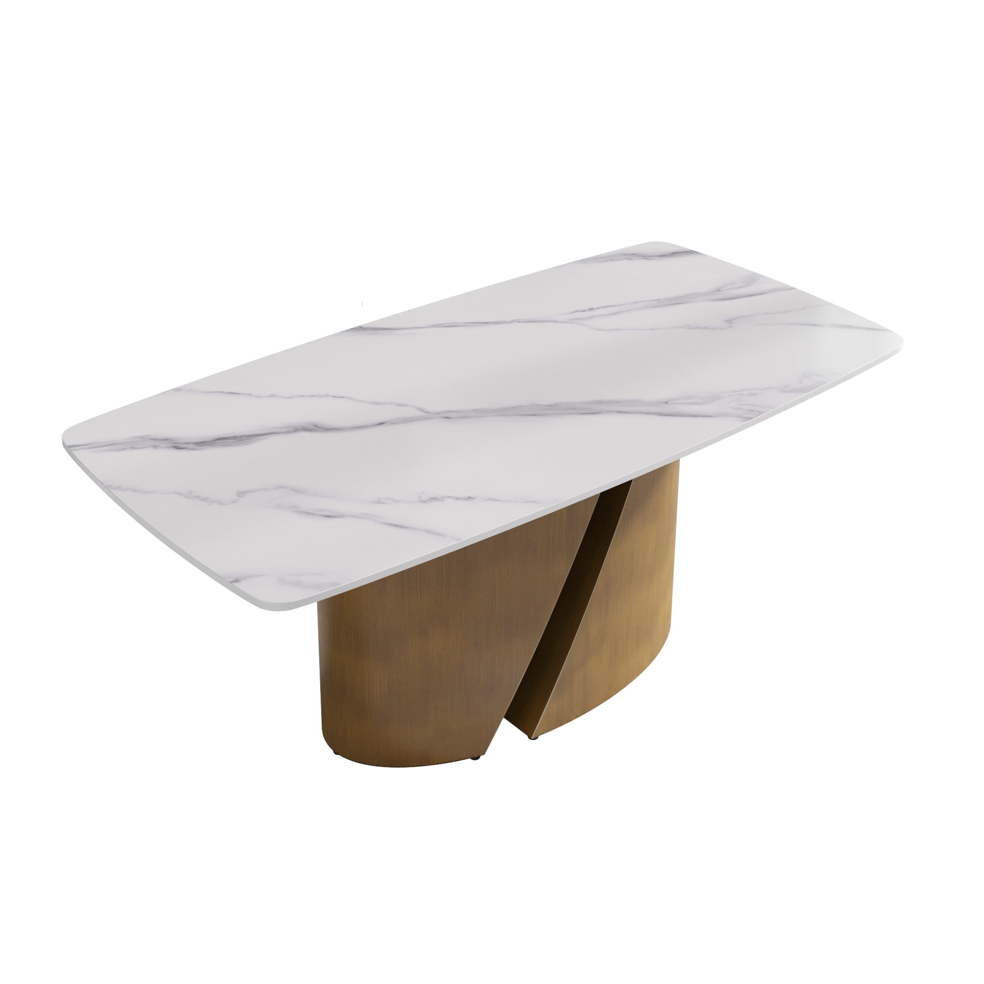 Modern marble top dining table with unique brushed gold base