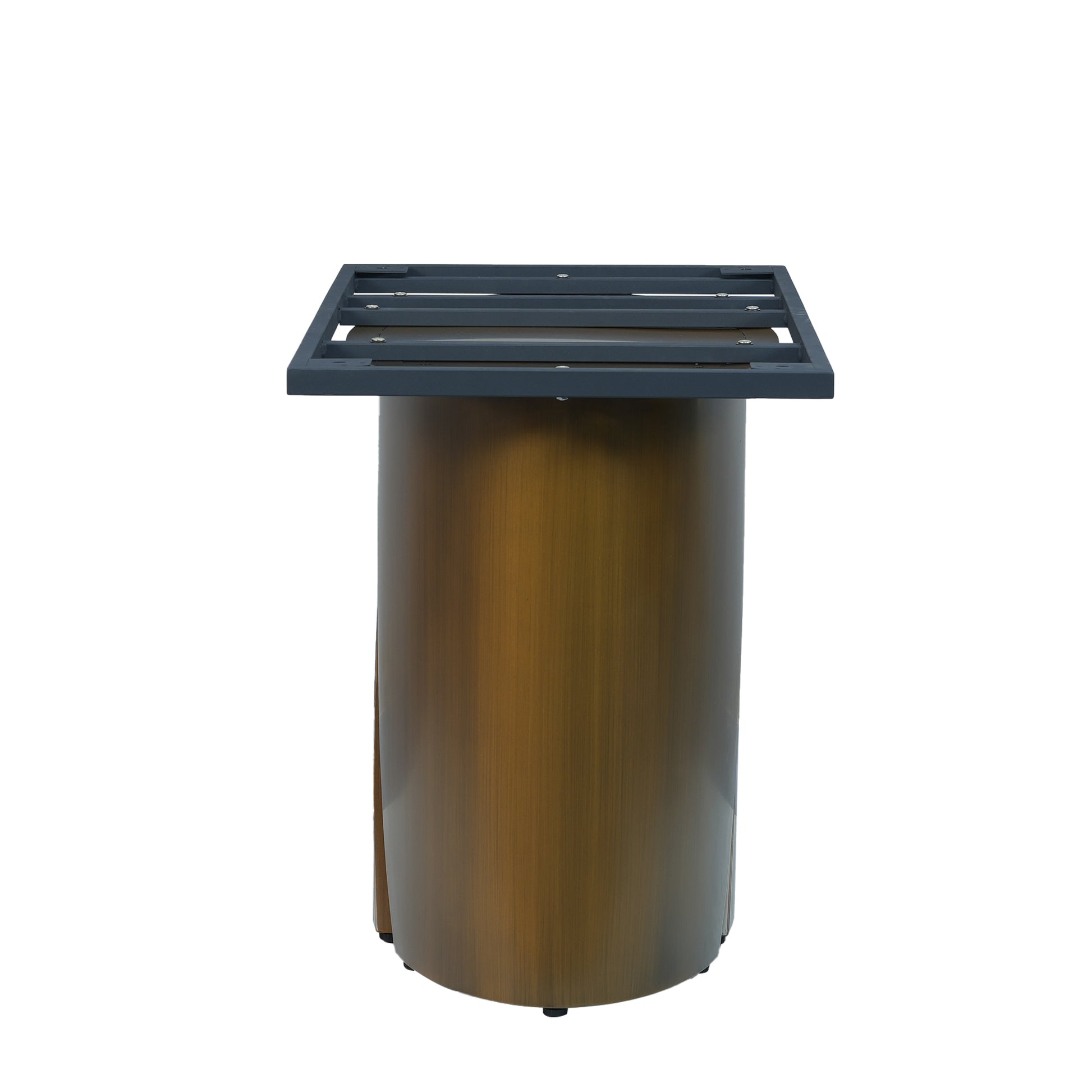 Brushed bronze pedestal base with black metal mounting frame for furniture