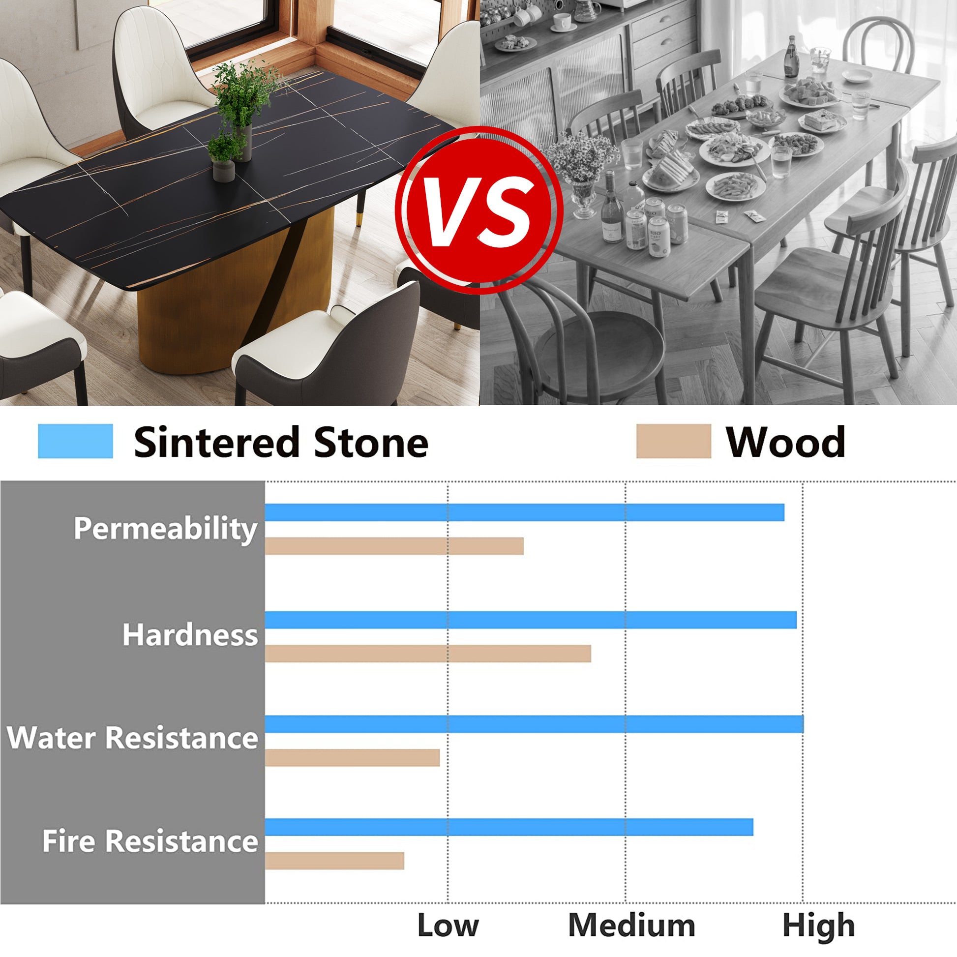 Modern black sintered stone dining table with gold pedestal base