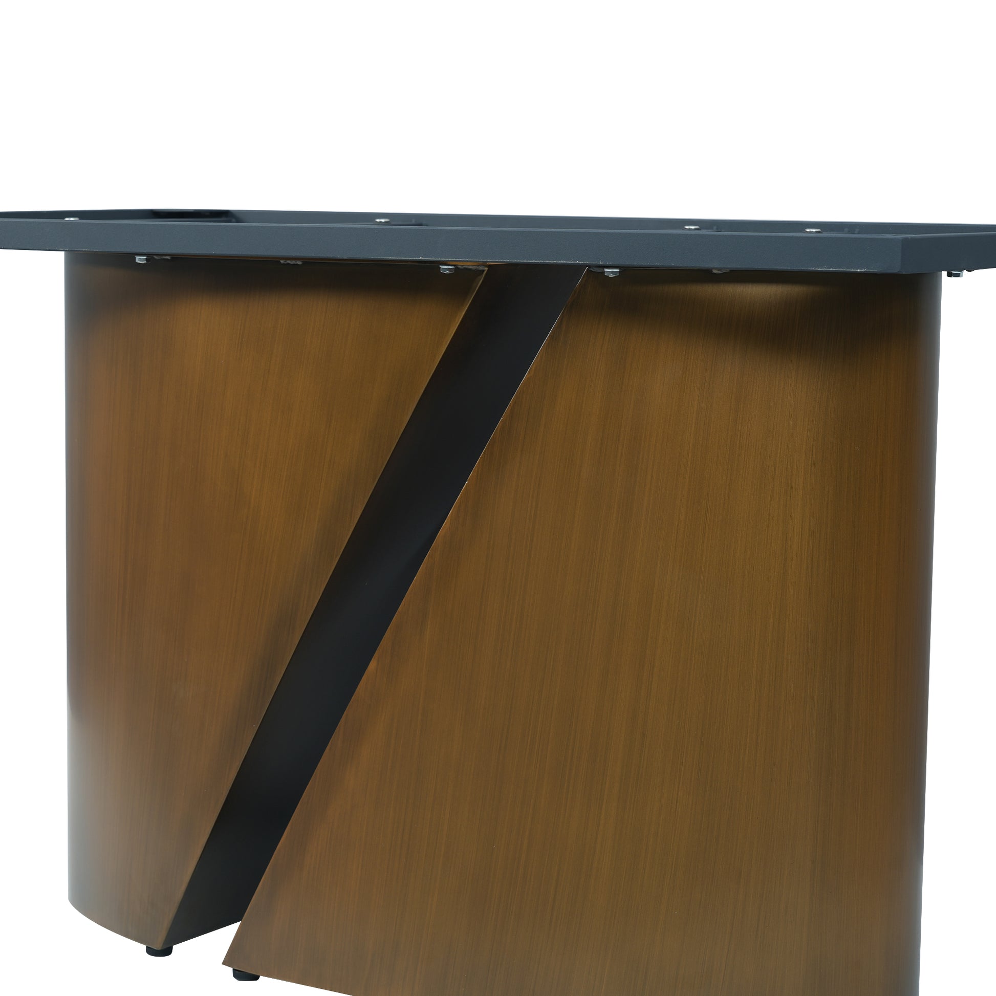 Modern console table base with brushed bronze finish and black accent