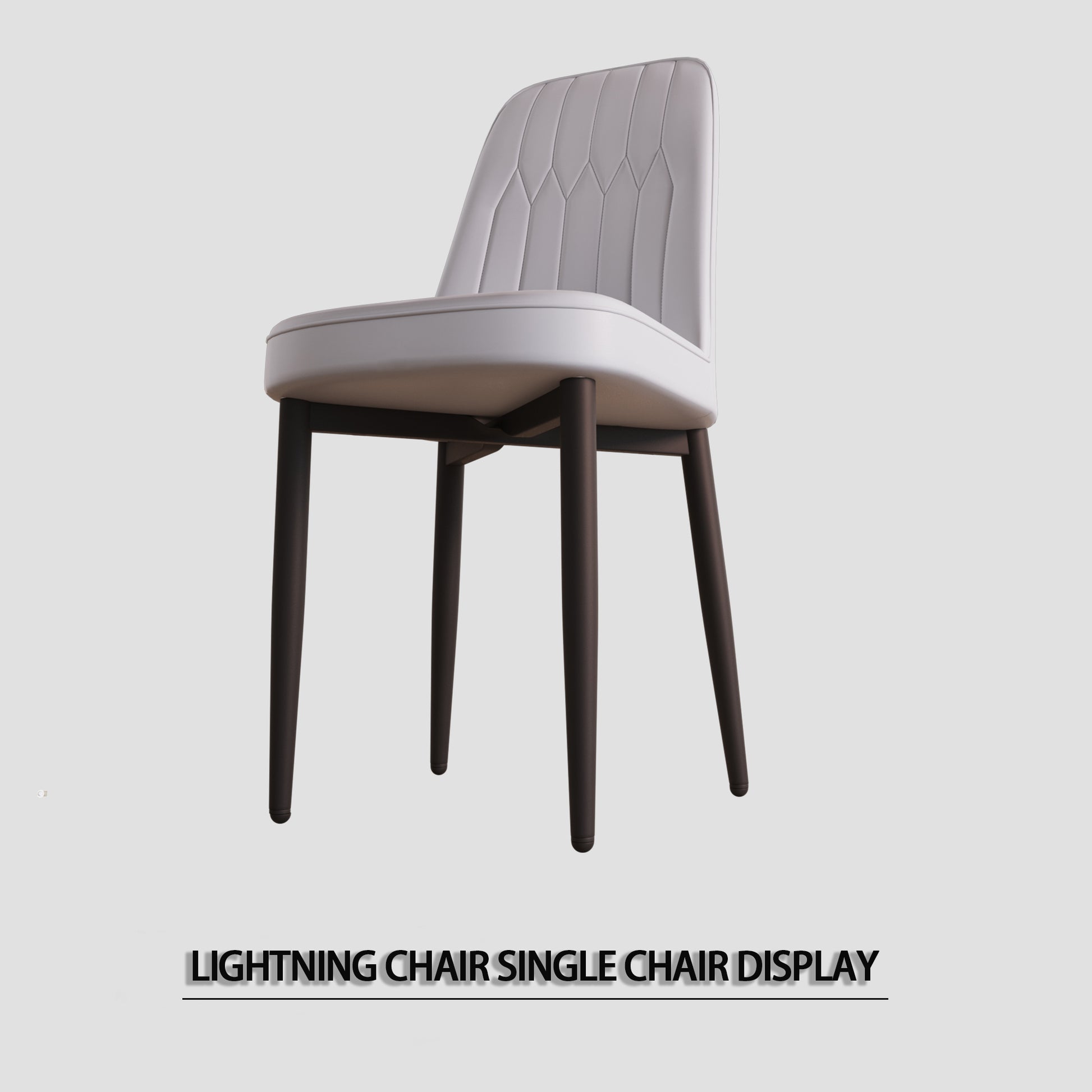 Gray upholstered dining chair with stitch detail on back