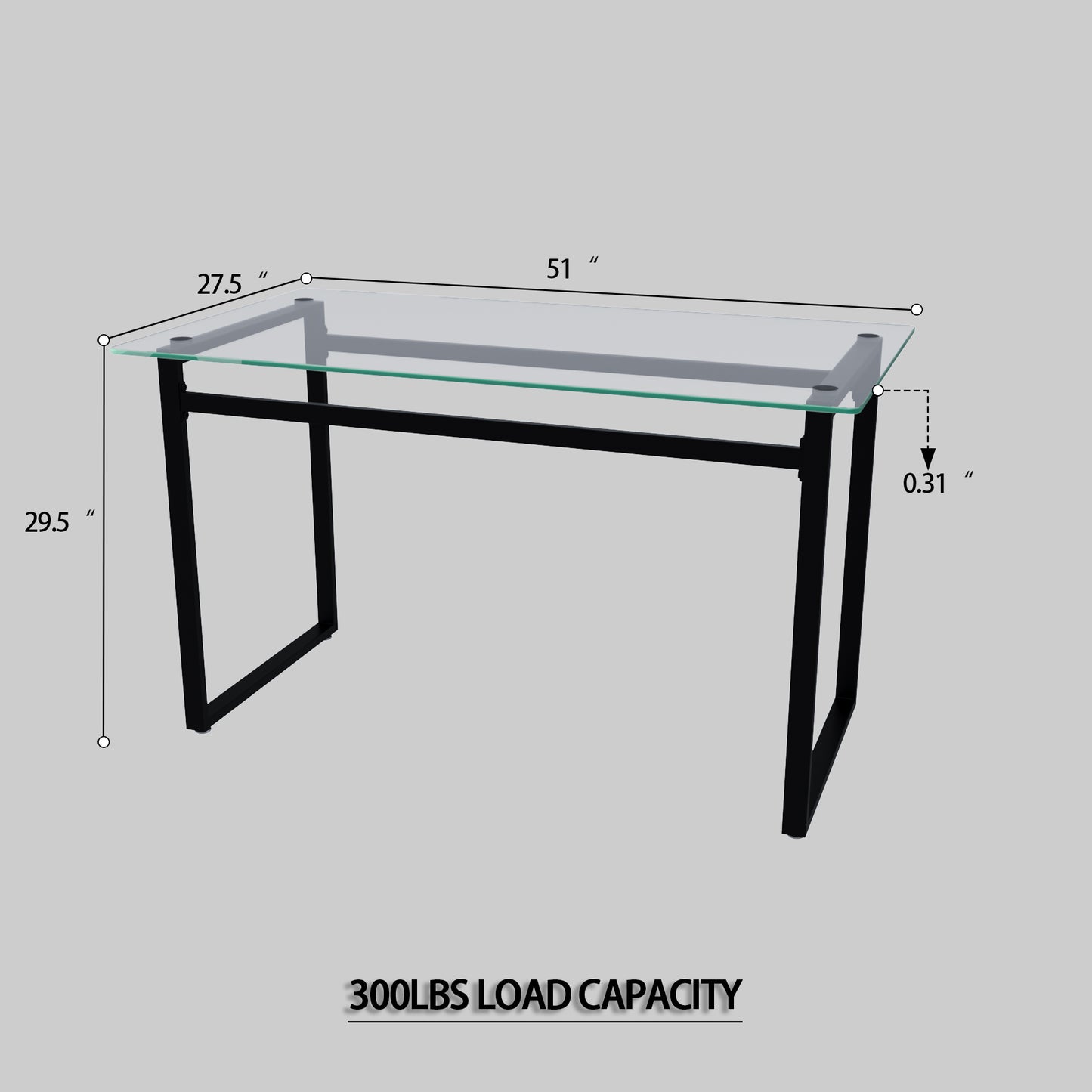 Modern glass top desk with black metal frame