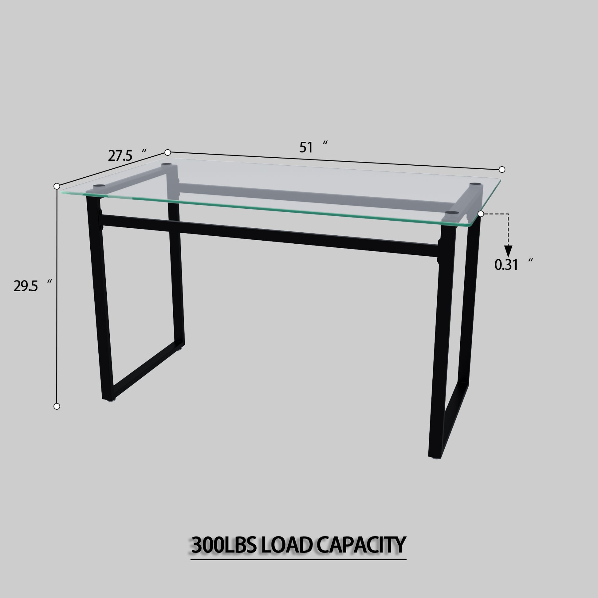 Modern glass top desk with black metal frame