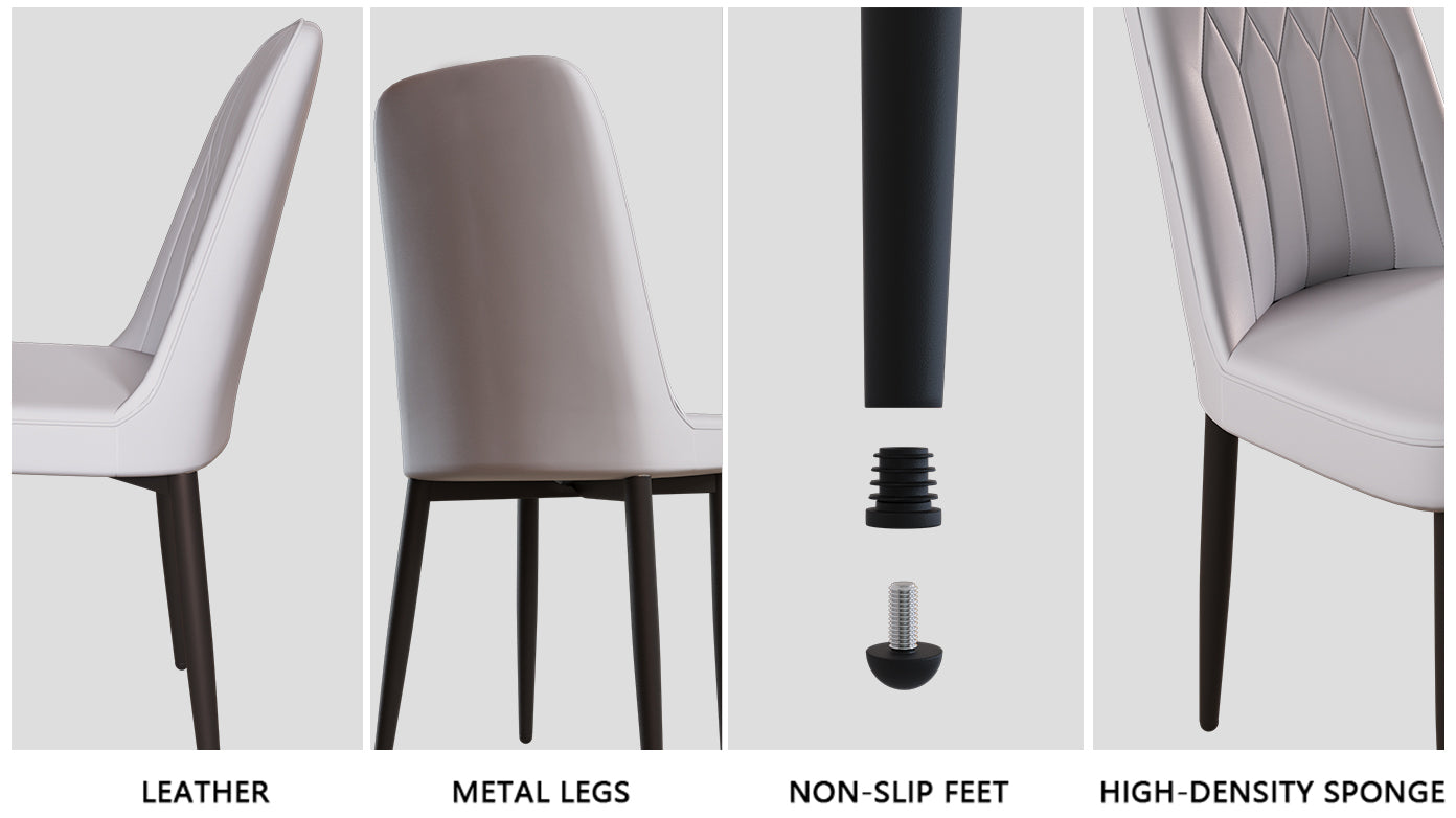 White leather dining chair with dark wood legs