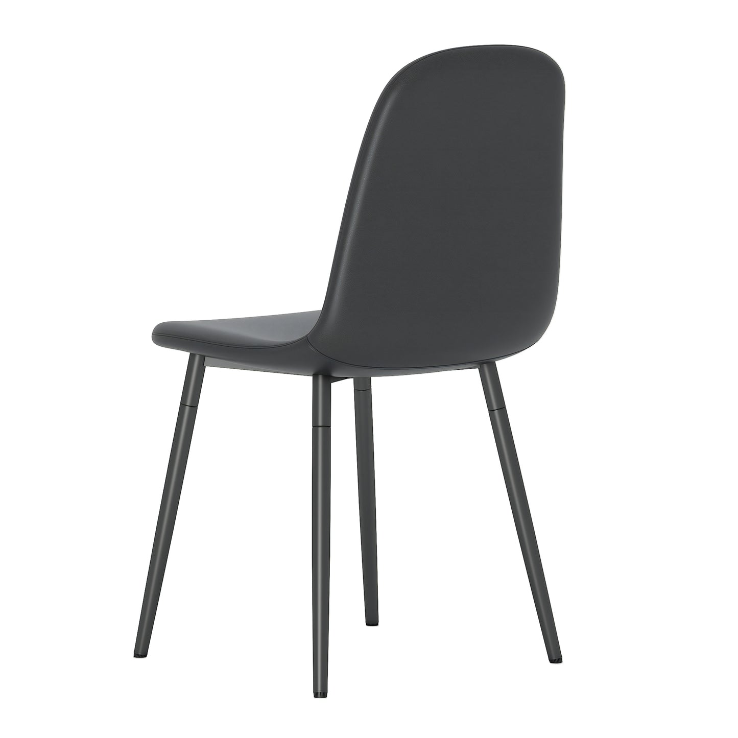 Dark gray upholstered dining chair with black metal legs