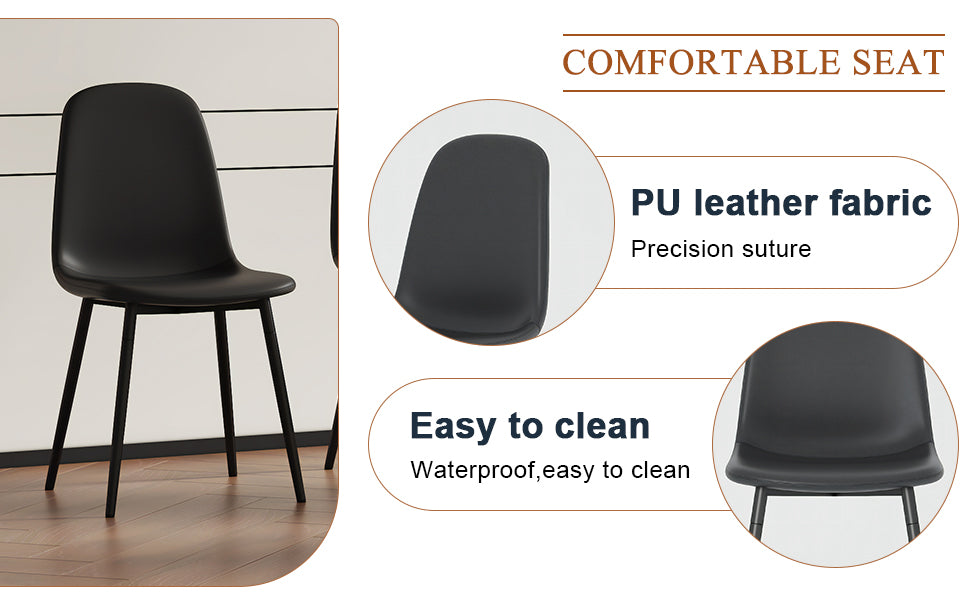 Black PU leather dining chair with minimalist metal legs