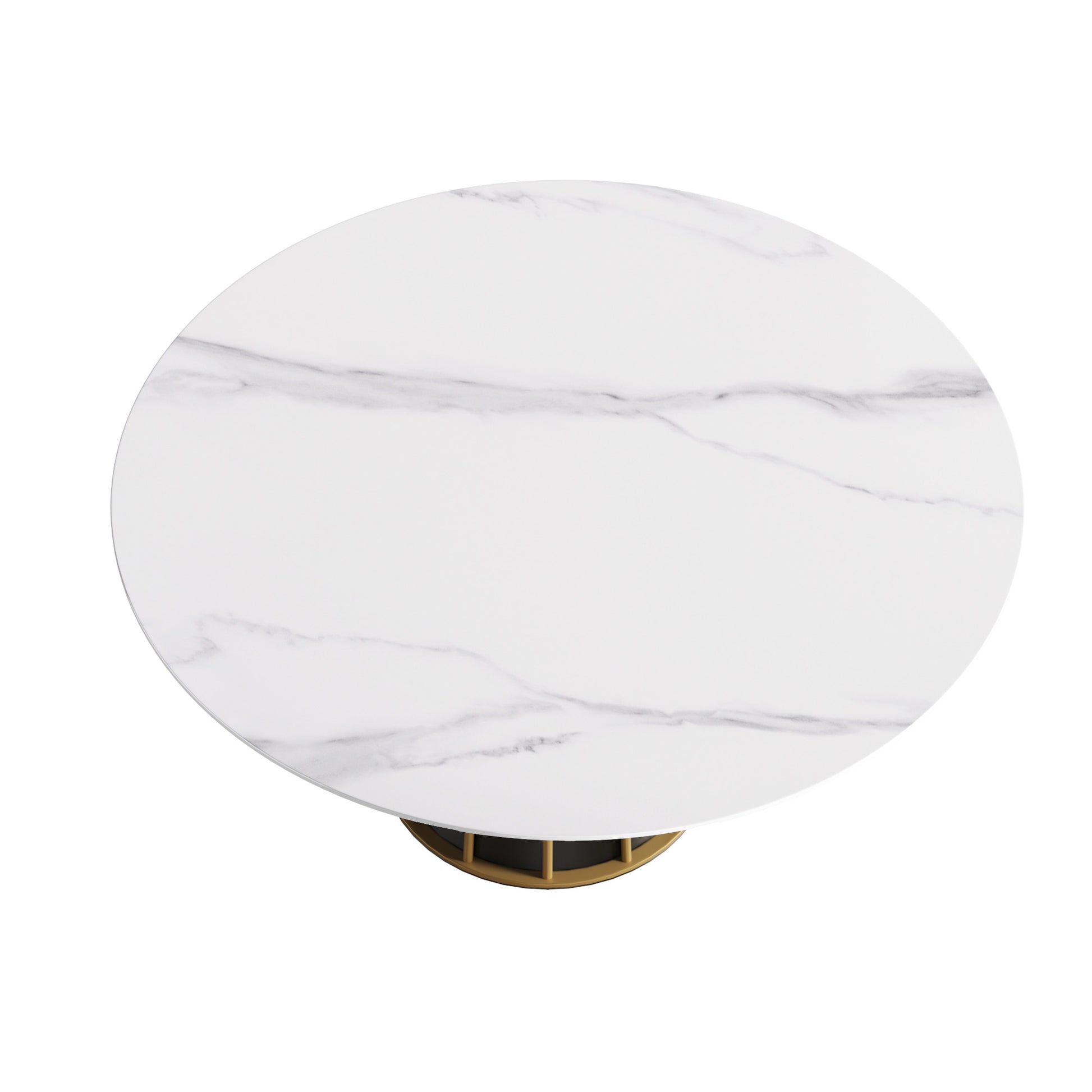 Round marble coffee table with gold pedestal base