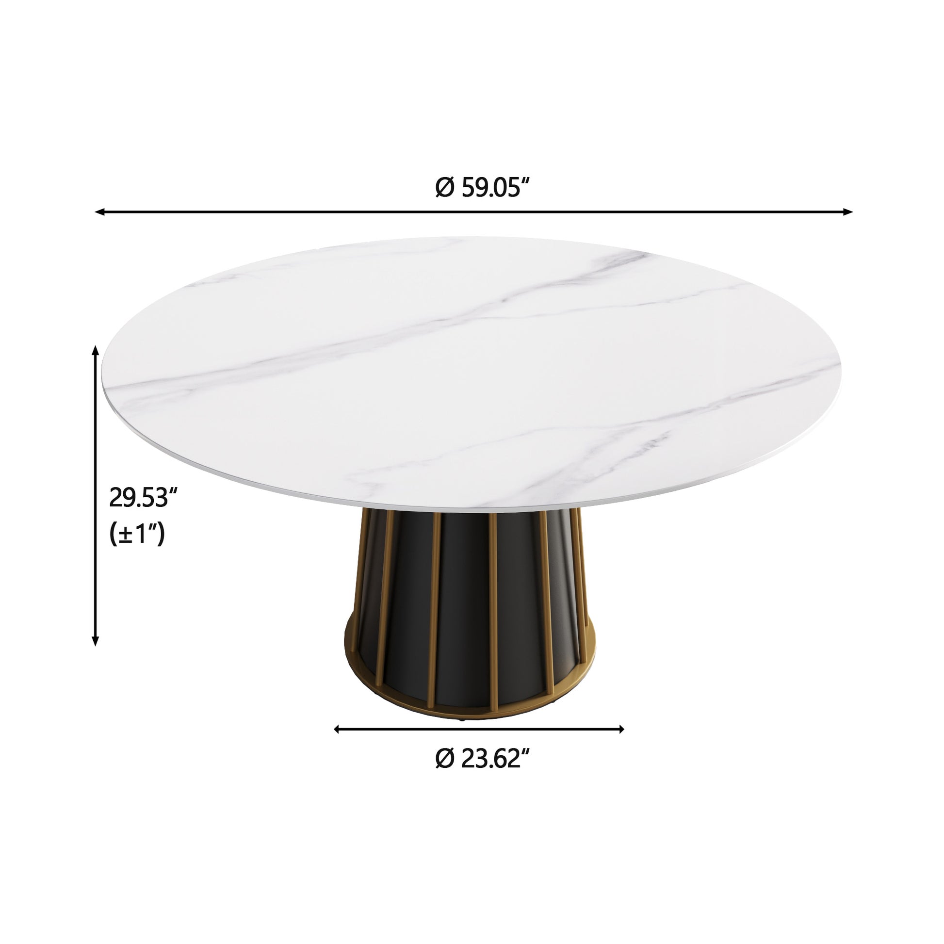 Modern white marble dining table with black and gold base