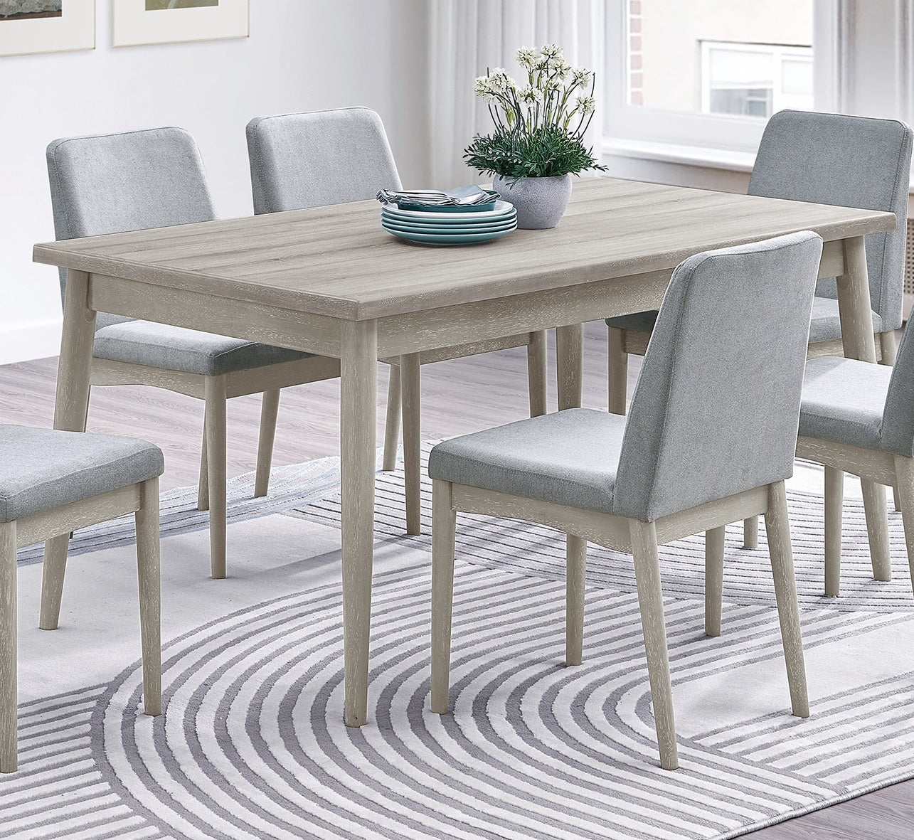 TREATLIFE HOME Rectangle Dining Table with Tapered Legs, Solid Rubber Wood, Natural Wood Grain Color, Seats Up to 6