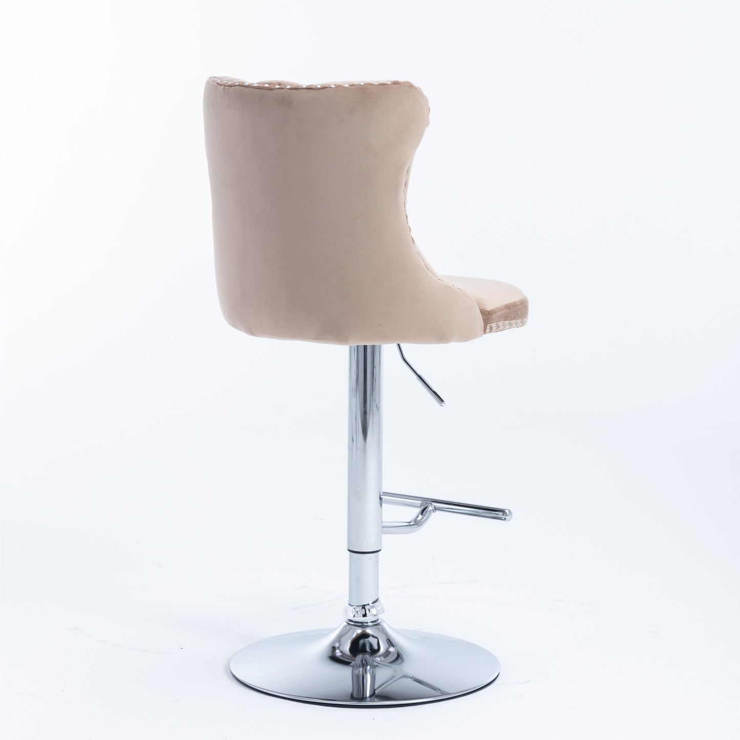 Beige velvet bar stool with tufted back and chrome base