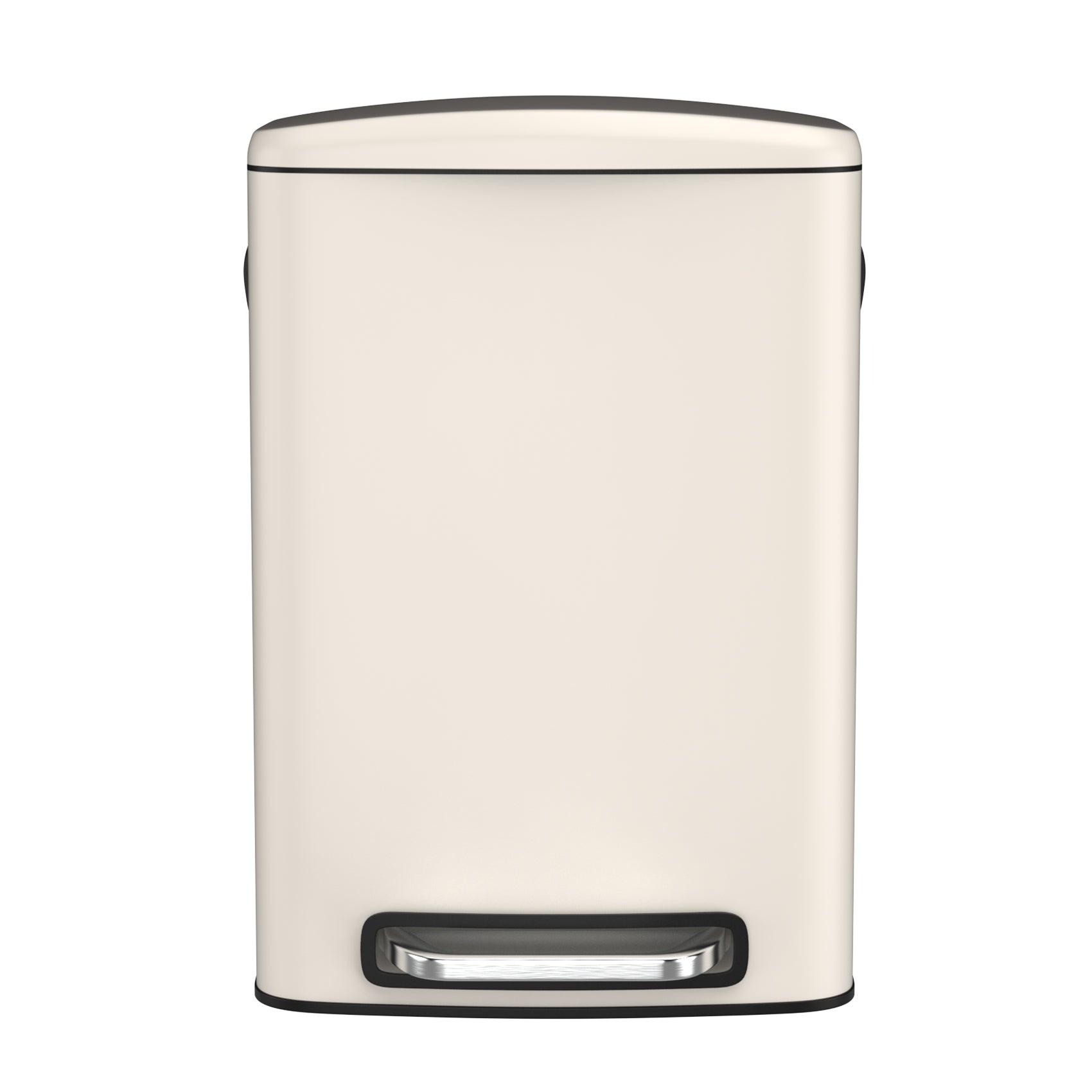 Cream rectangular pedal bin with brushed stainless steel foot pedal