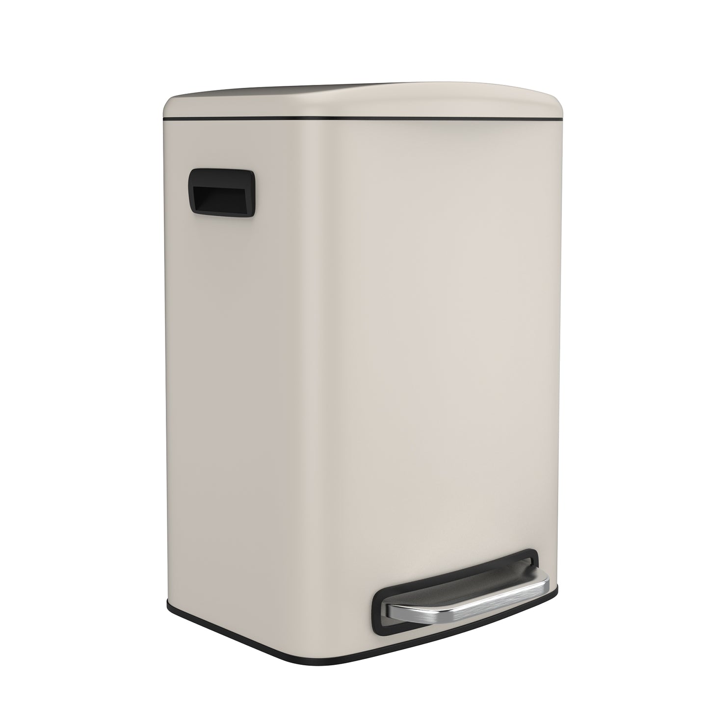 Cream rectangular pedal bin with brushed steel handle and rim