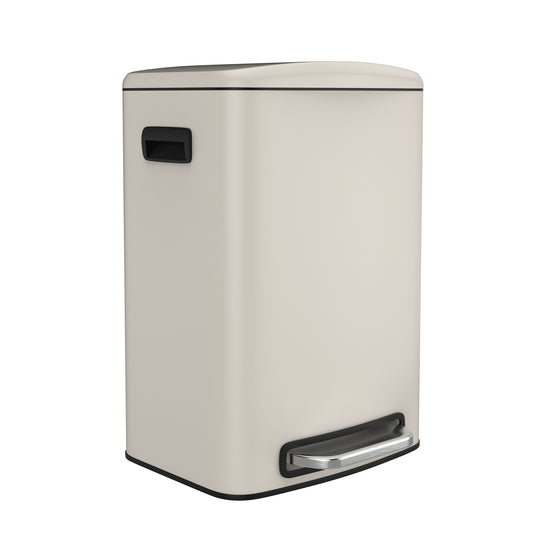 Cream rectangular pedal bin with brushed steel handle and rim
