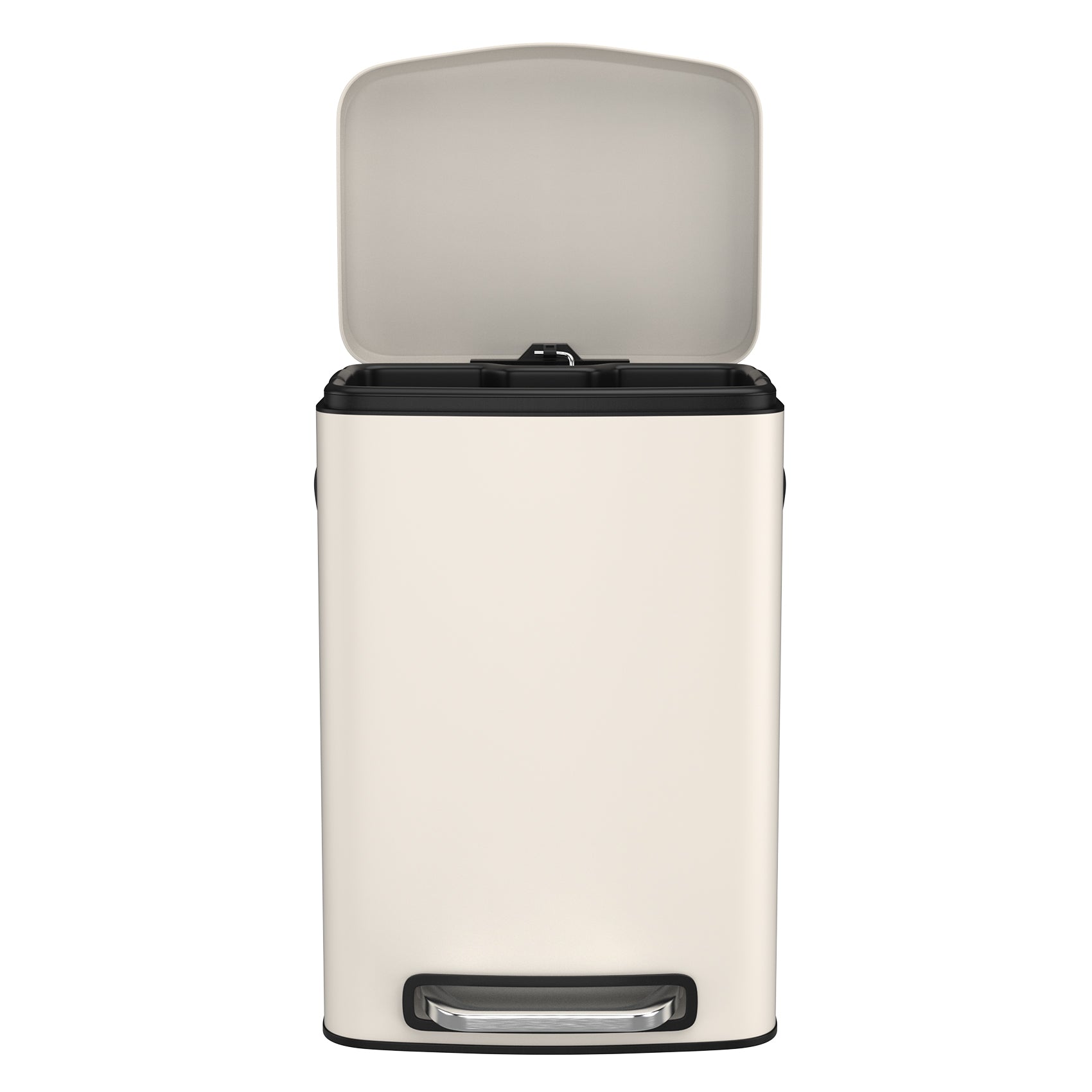 Cream rectangular pedal bin with a brushed steel foot pedal