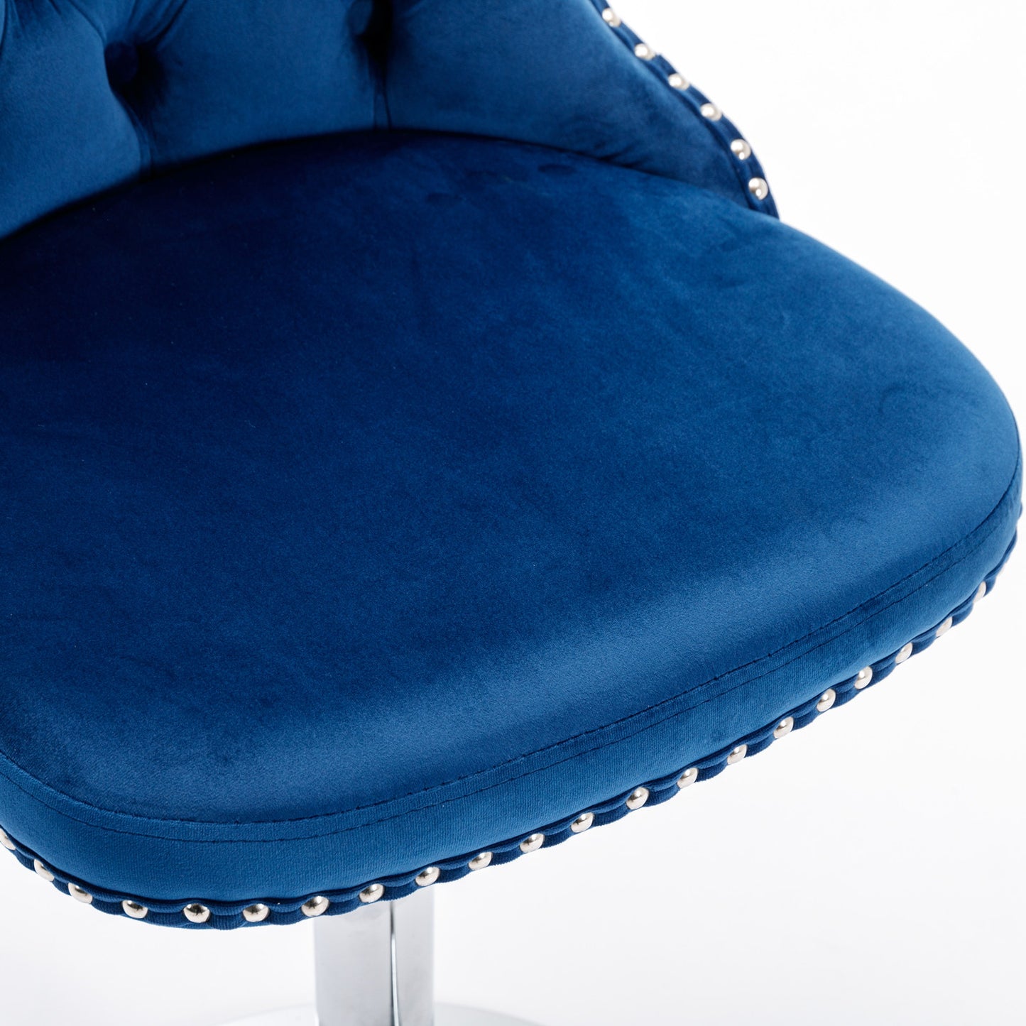 Blue velvet bar stool with silver nailhead trim