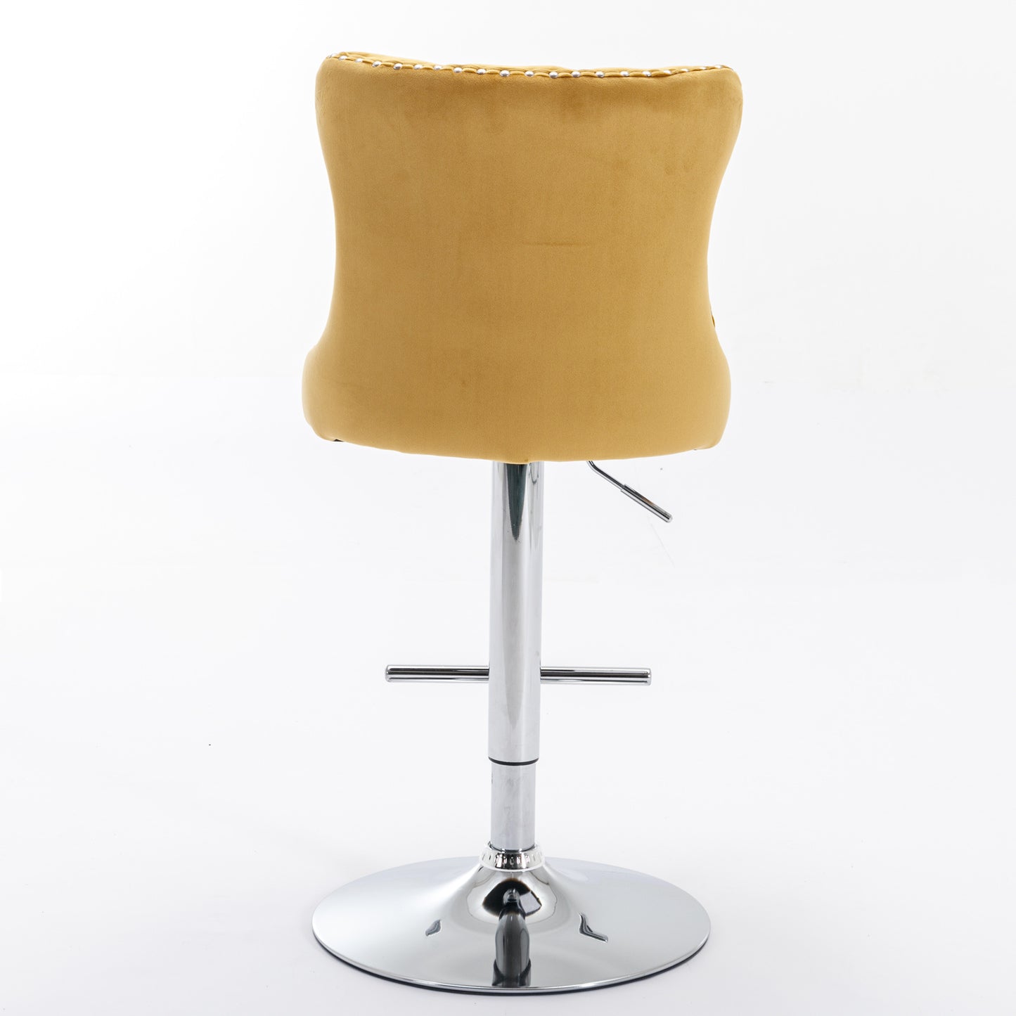Yellow velvet tufted bar stool with chrome base