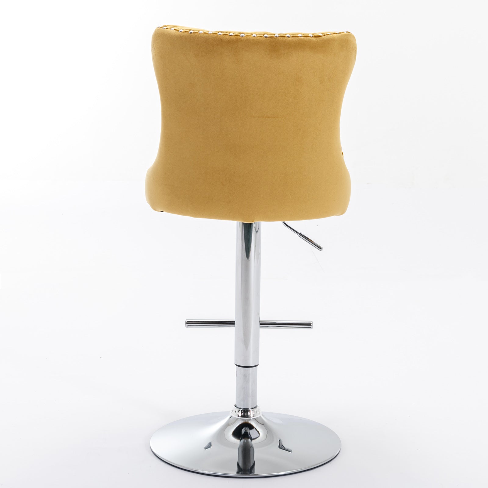 Yellow velvet tufted bar stool with chrome base