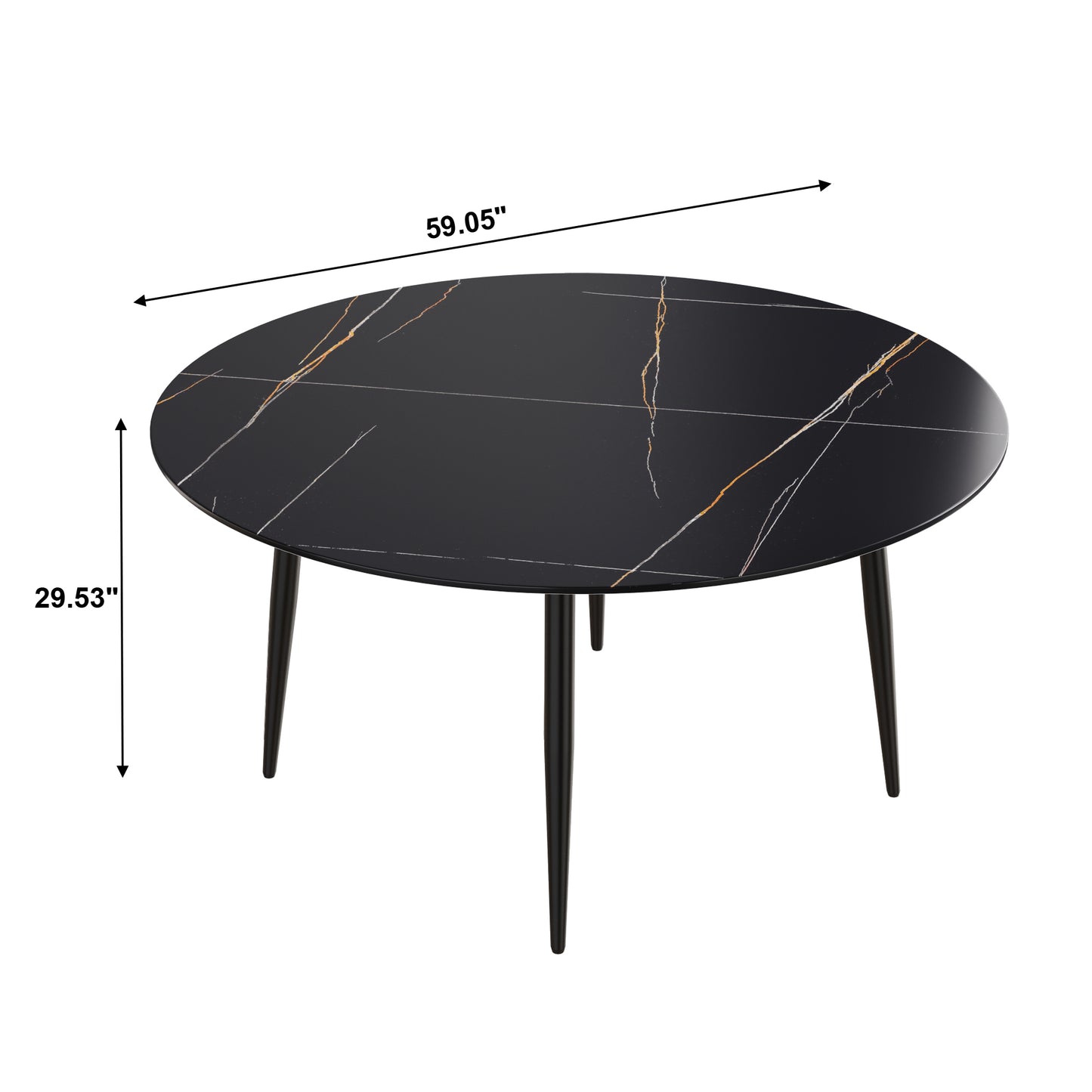 Round black marble coffee table with gold veining