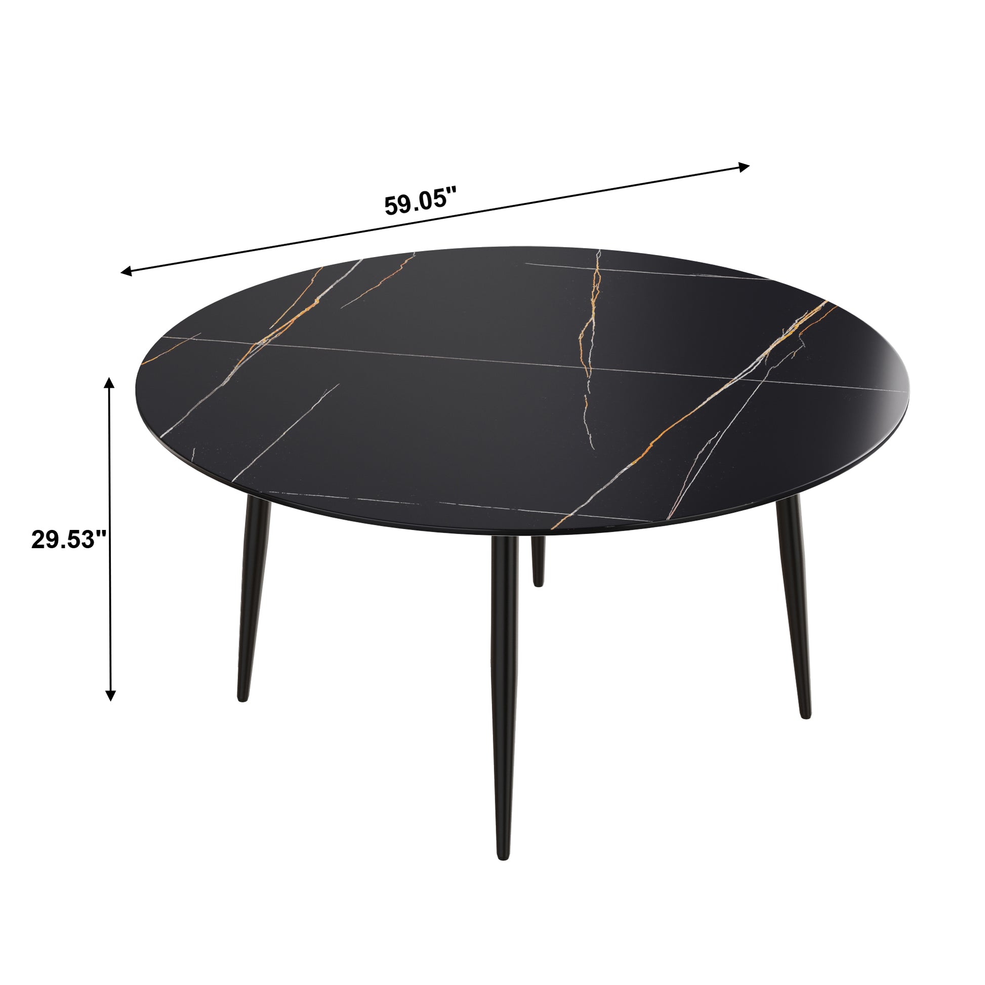 Round black marble coffee table with gold veining