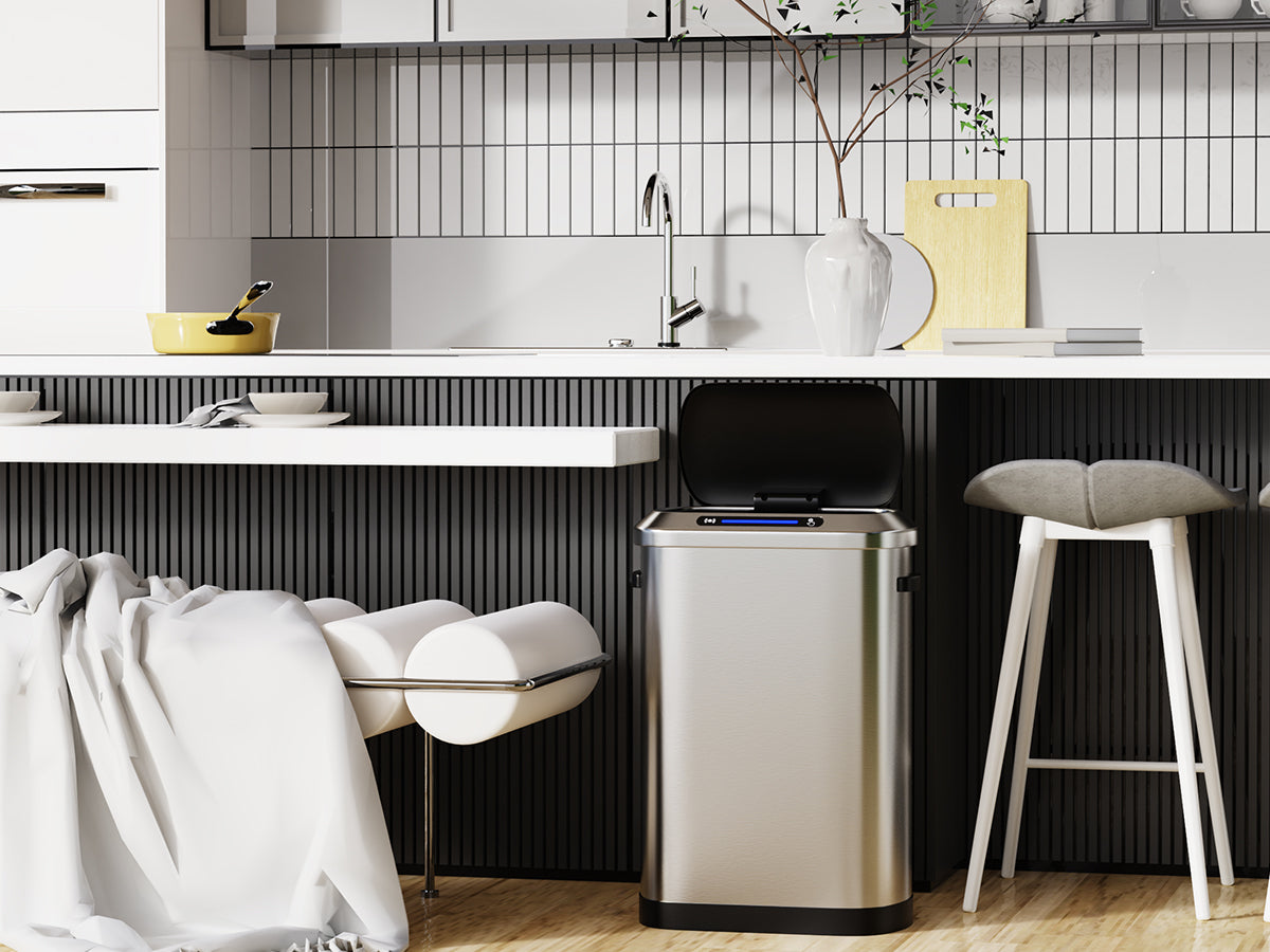 Stainless steel smart trash can with automatic open lid
